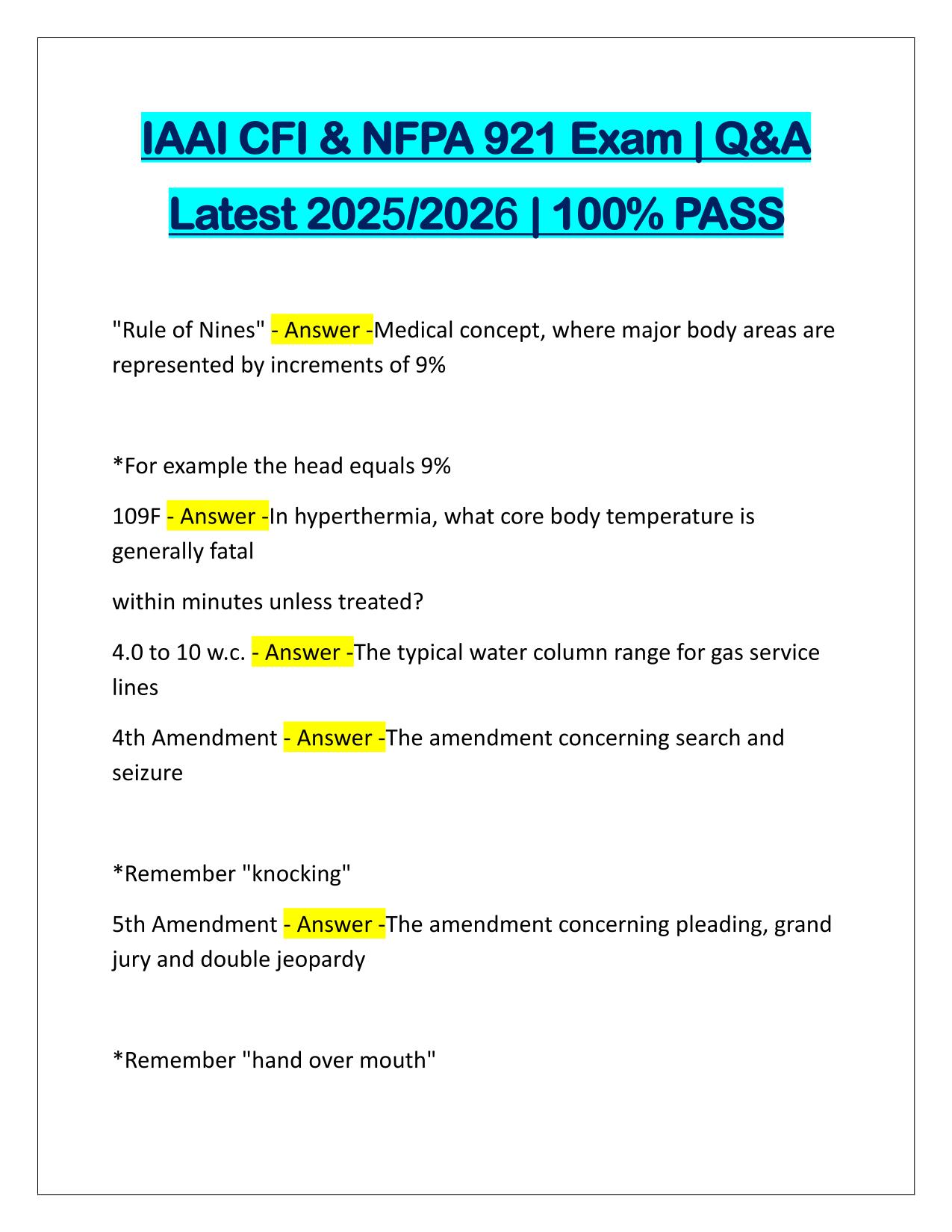 IAAI CFI and NFPA 921 Exam Questions and Answers Latest
