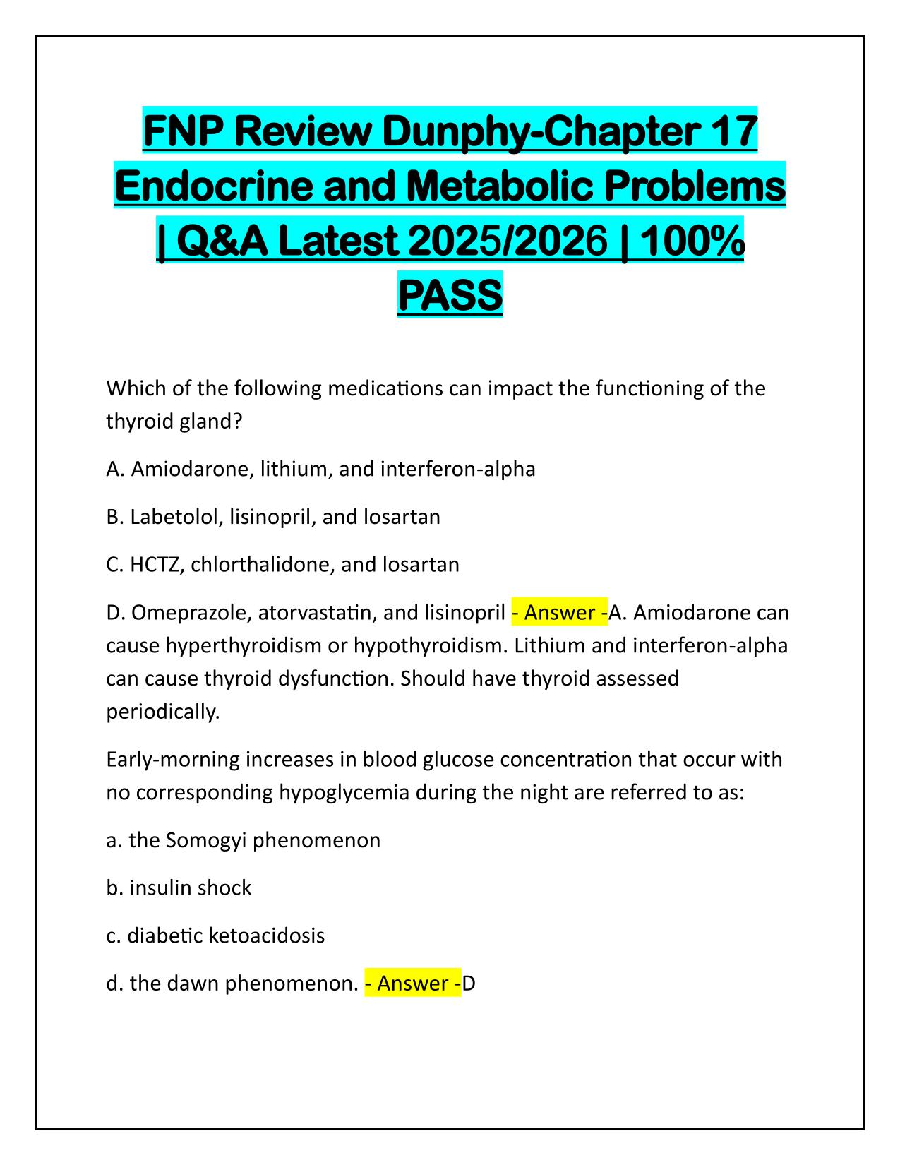 FNP Review Dunphy-Chapter 17 Endocrine and Metabolic Problems Q&A Latest Update