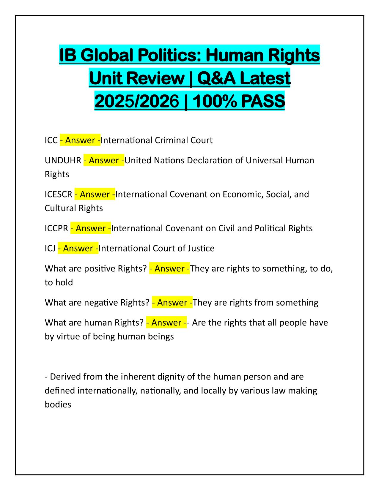 IB Global Politics: Human Rights Unit Review Q&A Latest Update 2025-2026