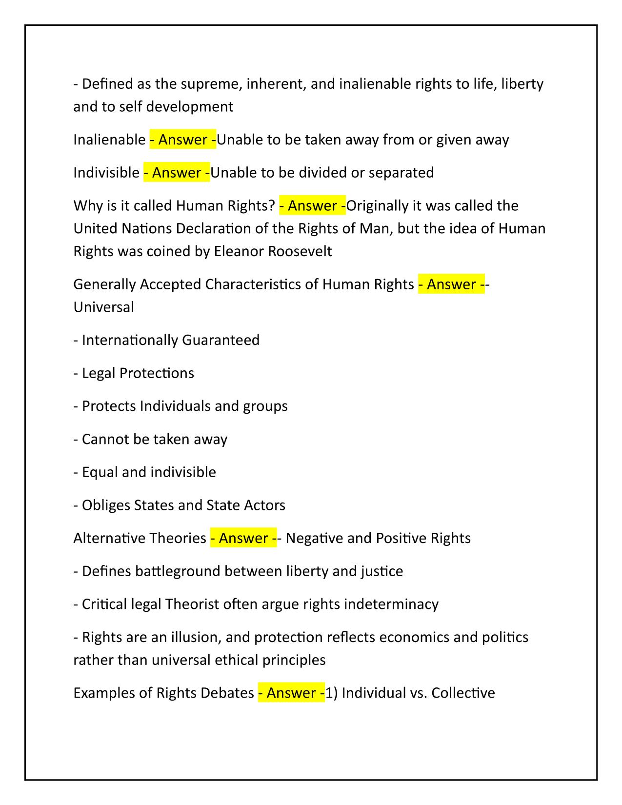 IB Global Politics: Human Rights Unit Review Q&A Latest Update 2025-2026