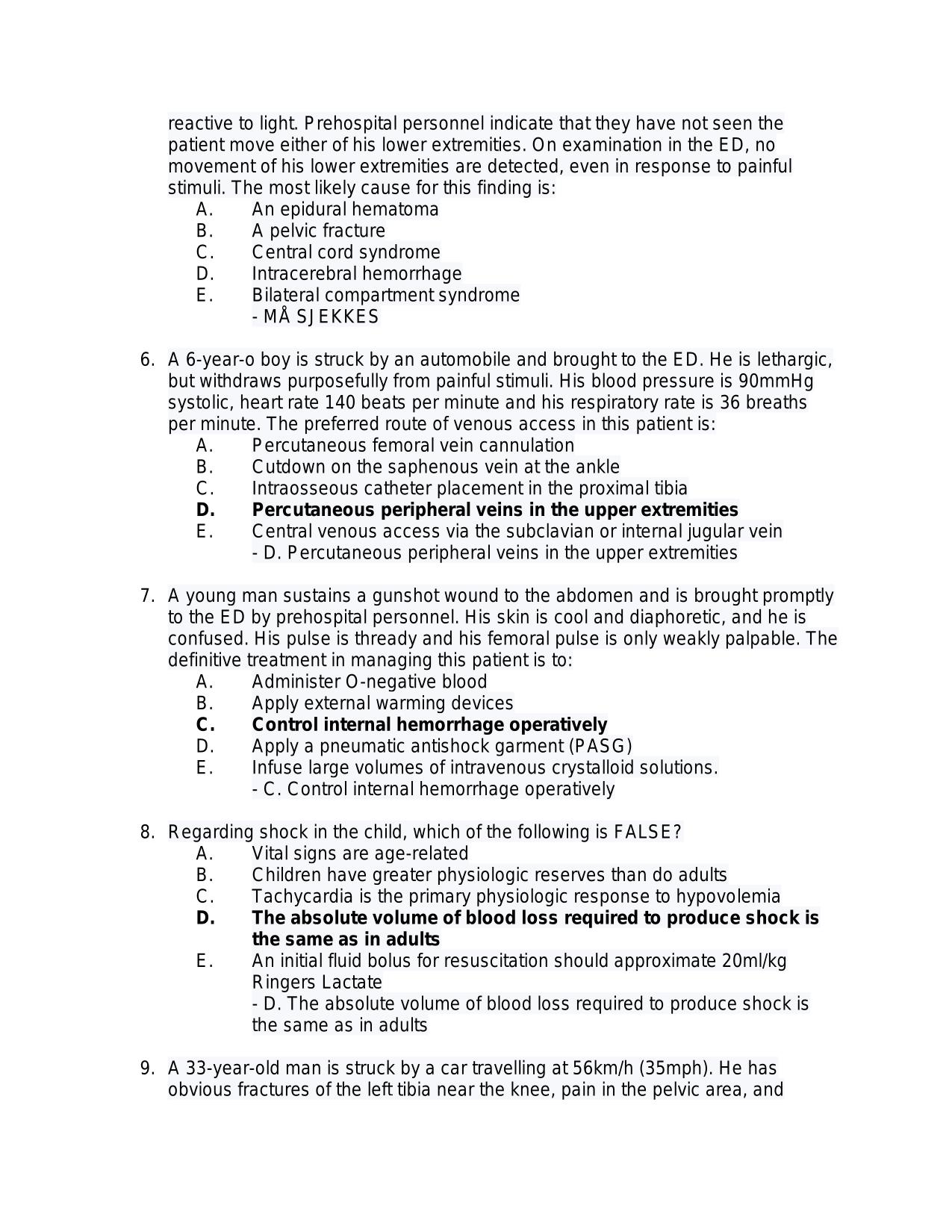 ATLS 10th Edition Post Test MCQ Actual 2025/2026 Questions with Verified Answers