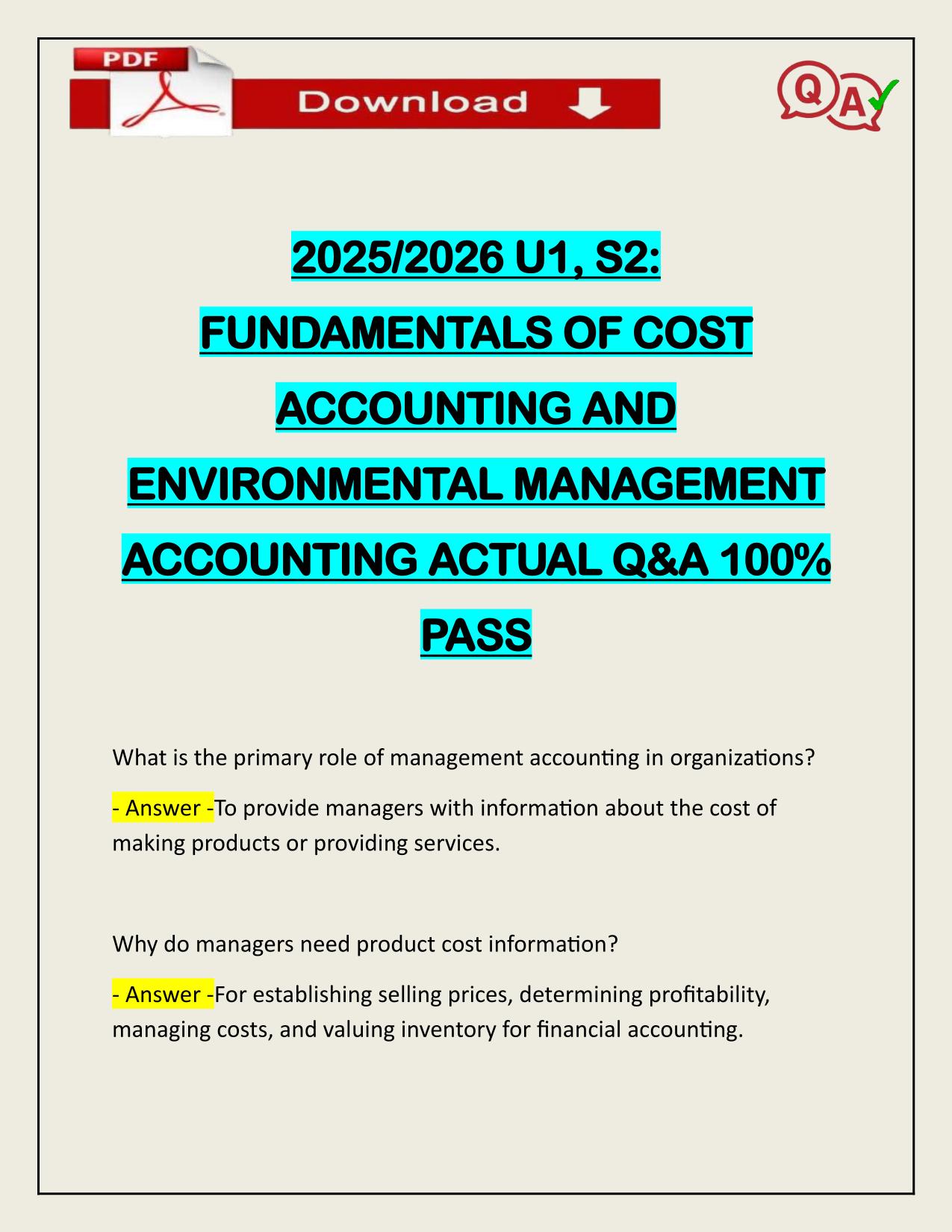 2025/2026 U1 S2 FUNDAMENTALS OF COST ACCOUNTING AND ENVIRONMENTAL MANAGEMENT ACCOUNTING