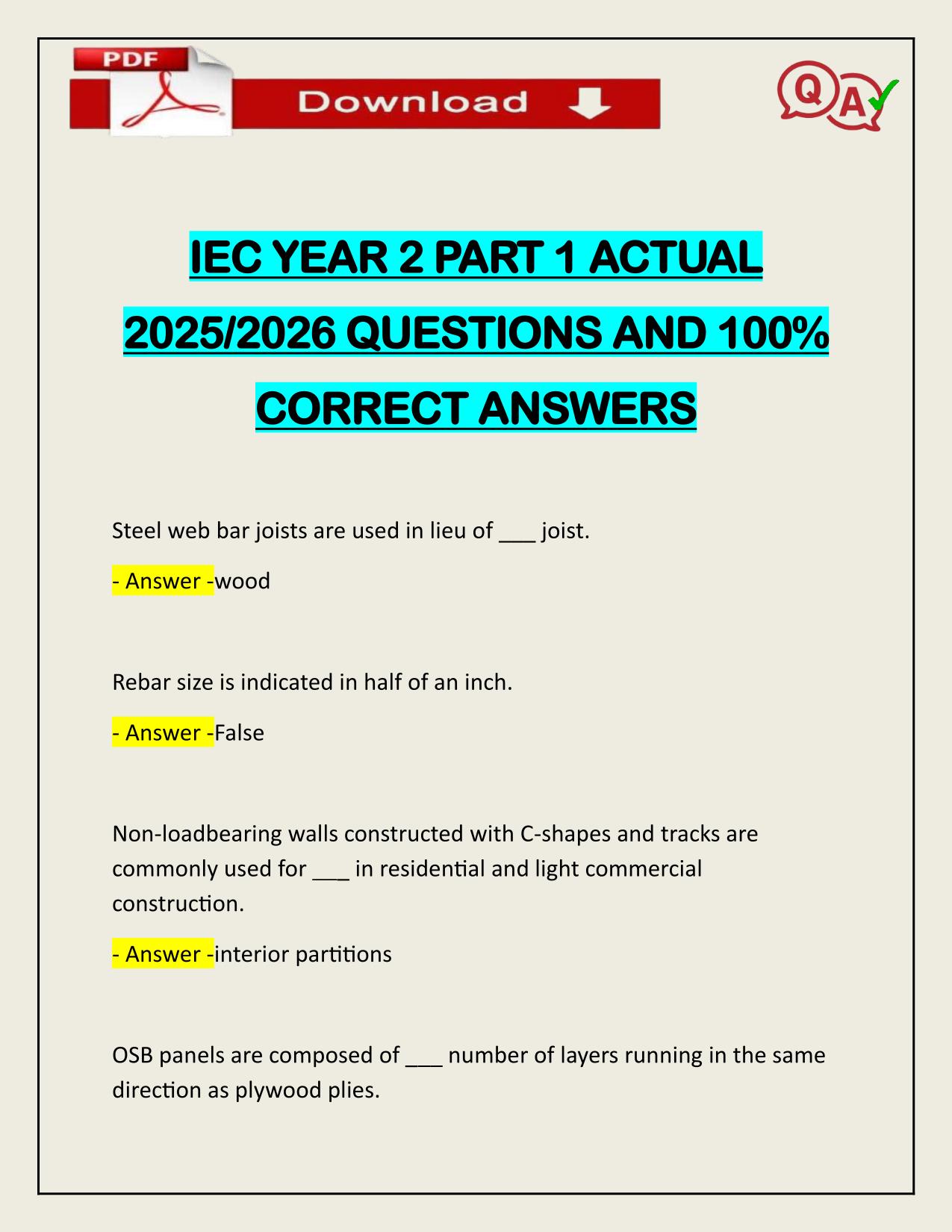 IEC YEAR 2 PART 1 ACTUAL 2025/2026 Q&A 100% PASS