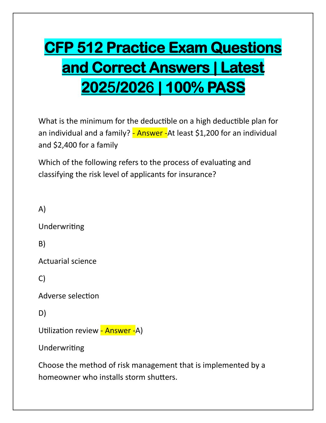 CFP 512 Practice Exam Questions and Correct Answers