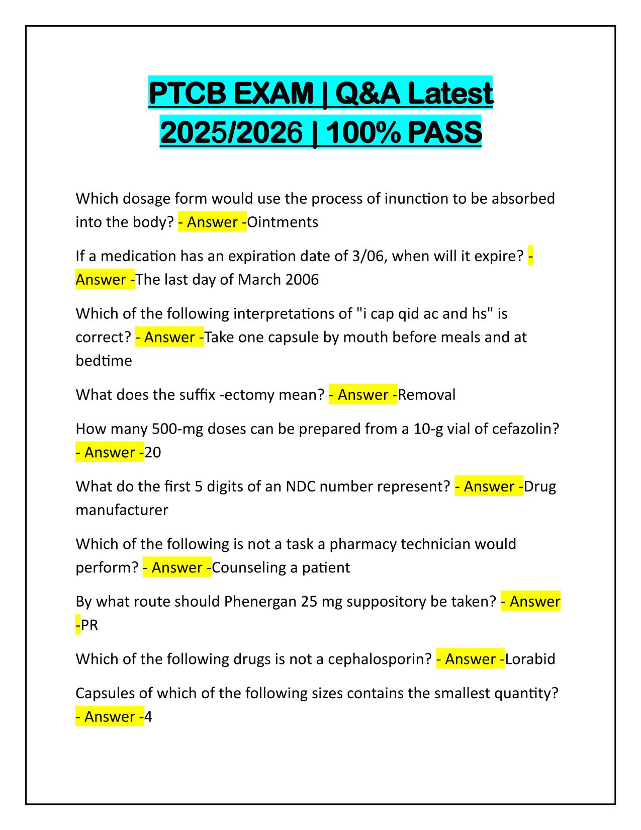 PTCB EXAM with Correct Answers Latest Update