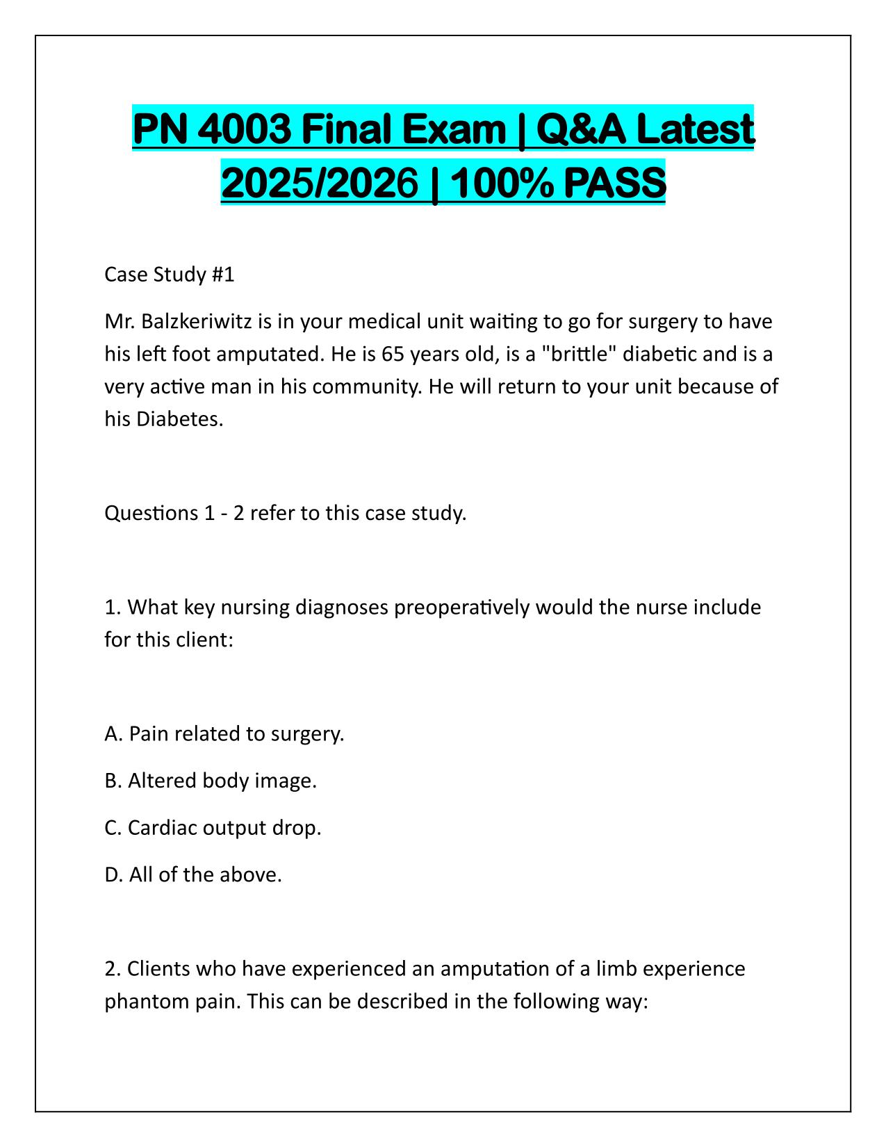 PN 4003 Final Exam Questions with Correct answers