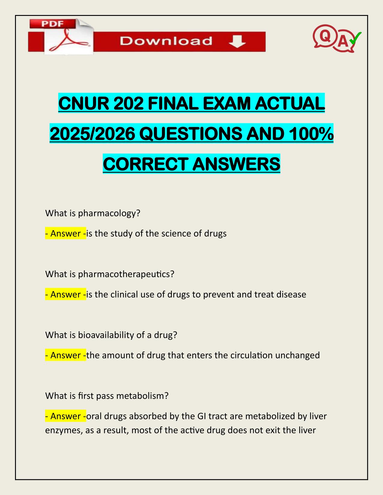 CNUR 202 FINAL EXAM ACTUAL 2025/2026 CORRECTLY ANSWERED