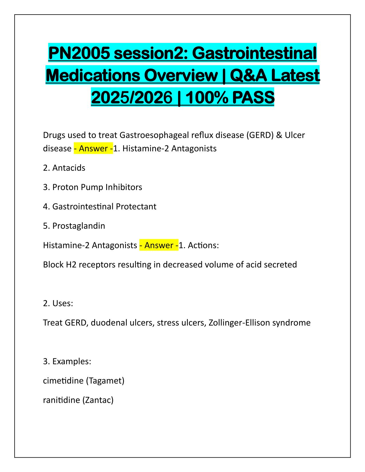 PN2005 session2 Gastrointestinal Medications Overview Q&A Latest Update 2025