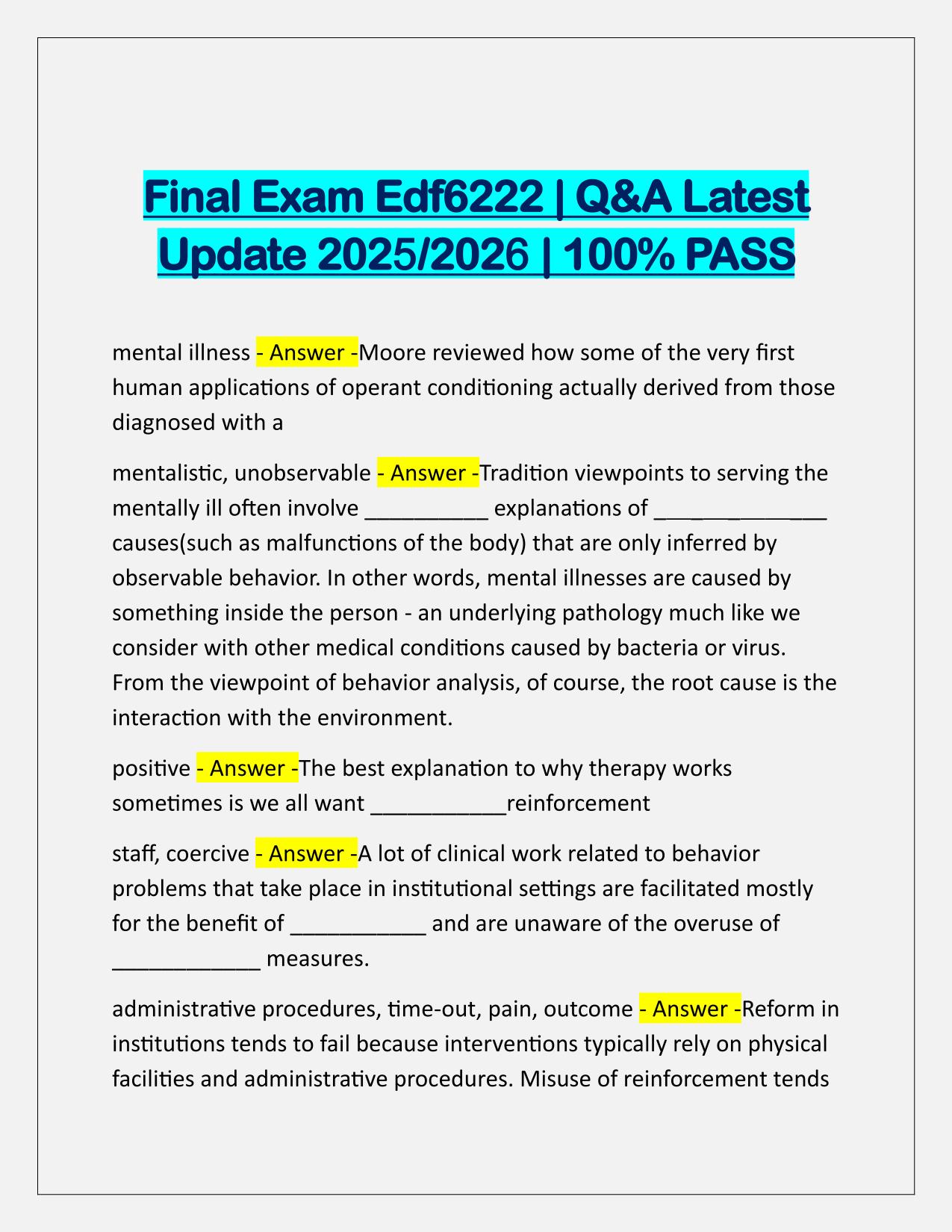 Final Exam Edf 6222 Q&A Latest Update
