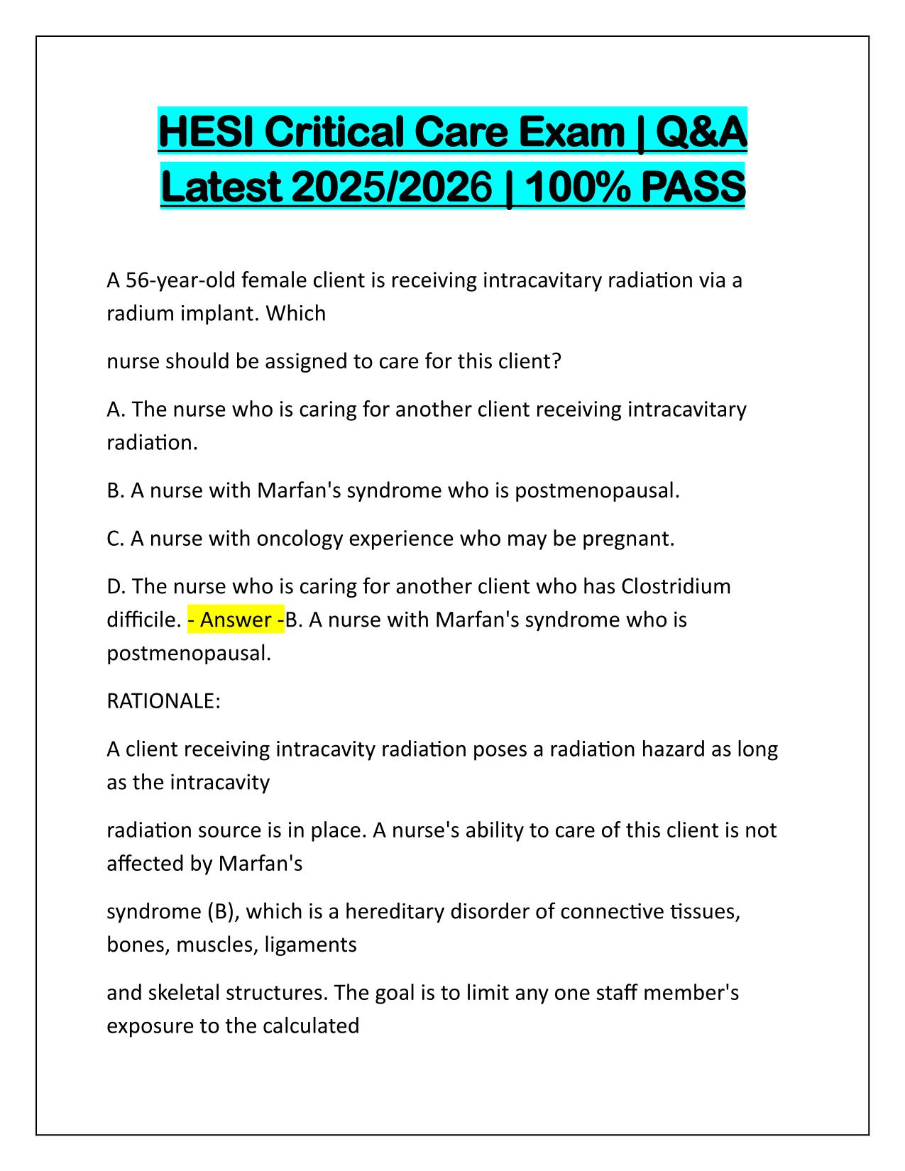 Package Deal for HESI Critical Care Exams Q&A Latest Update 2025-2026