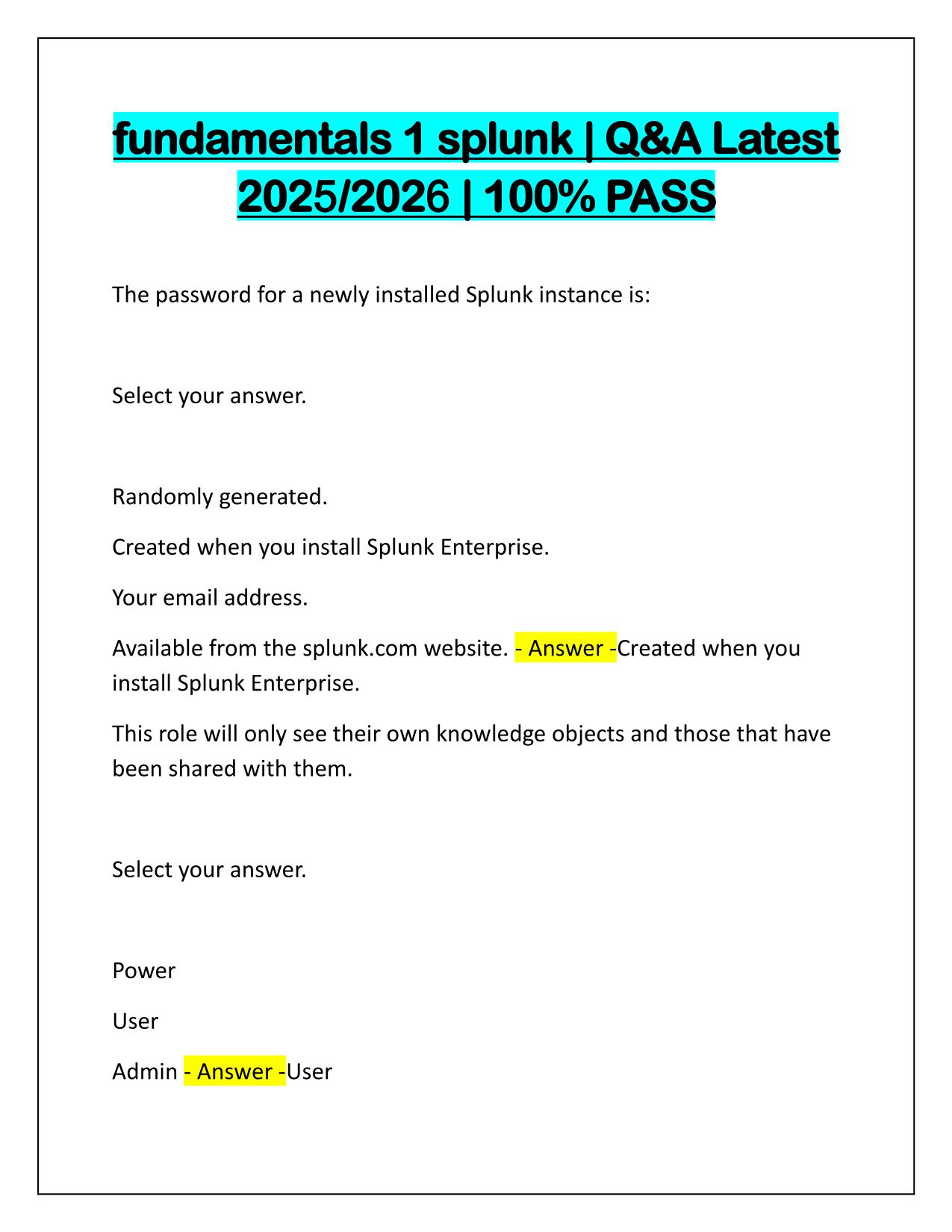 fundamentals 1 splunk, Correctly Answered Latest Update 2025-2026