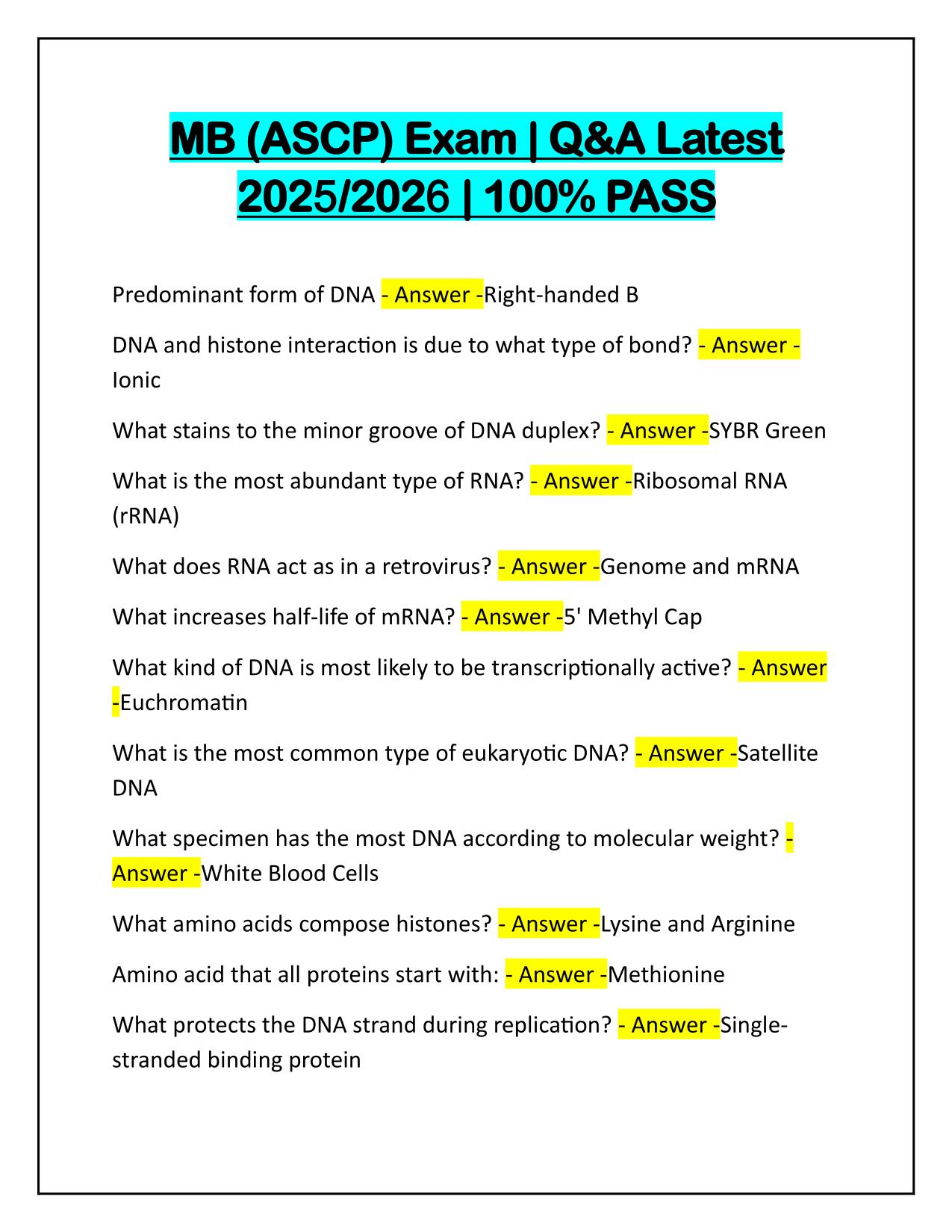 MB, Molecular Biology ASCP Exam Correctly Answered 100% PASS