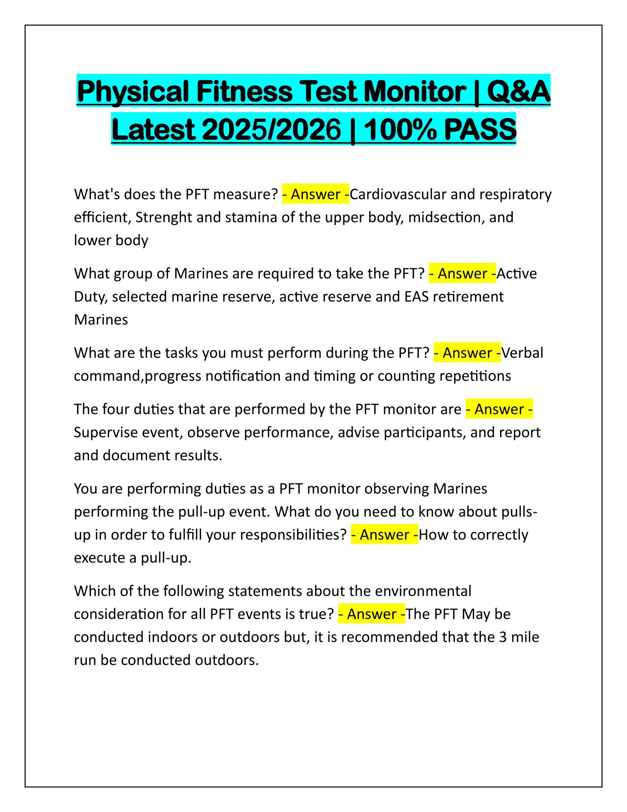 Physical Fitness Test Monitor Q&A Latest Update