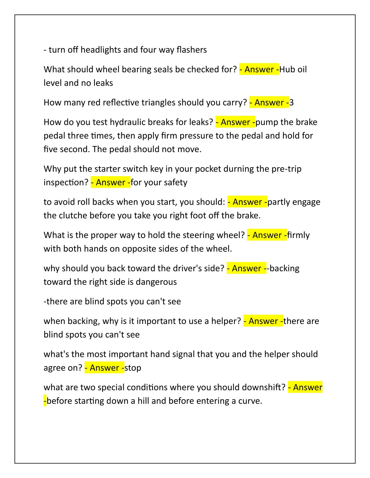 Illinois CDL general knowledge Q&A Latest Update
