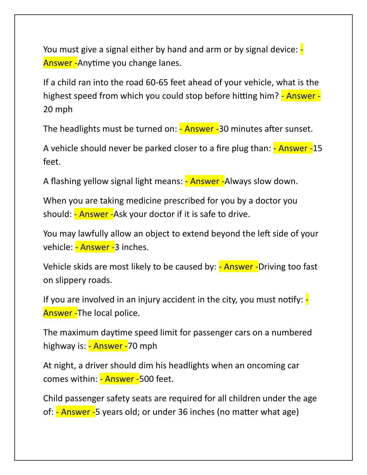 Drivers Ed–Texas Q&A Latest Update 2025-2026 GRADED A