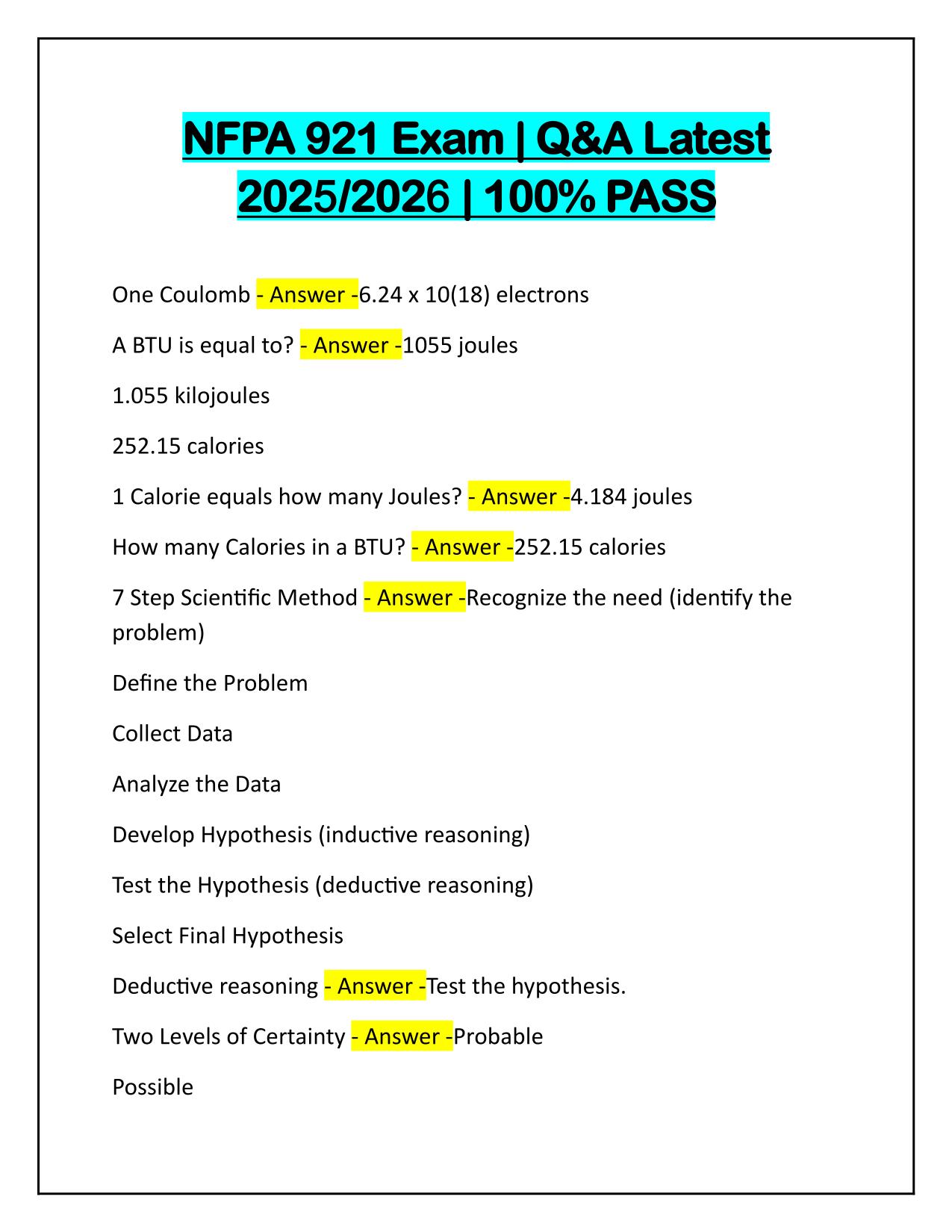 NFPA 921 Exam Q&A Latest Update 2025
