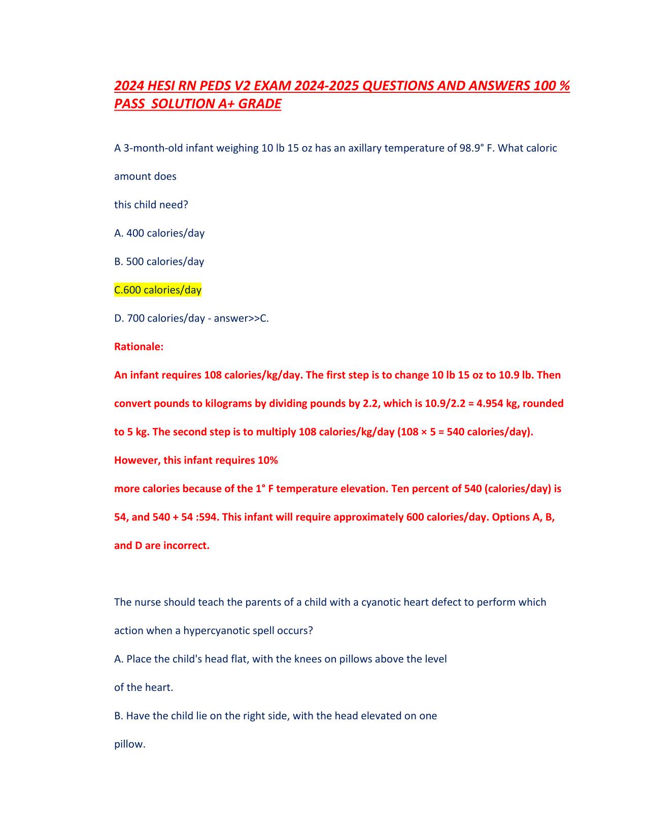 2025 HESI RN PEDS V2 EXAM, QUESTIONS AND ANSWERS 100% PASS SOLUTION A+ GRADE