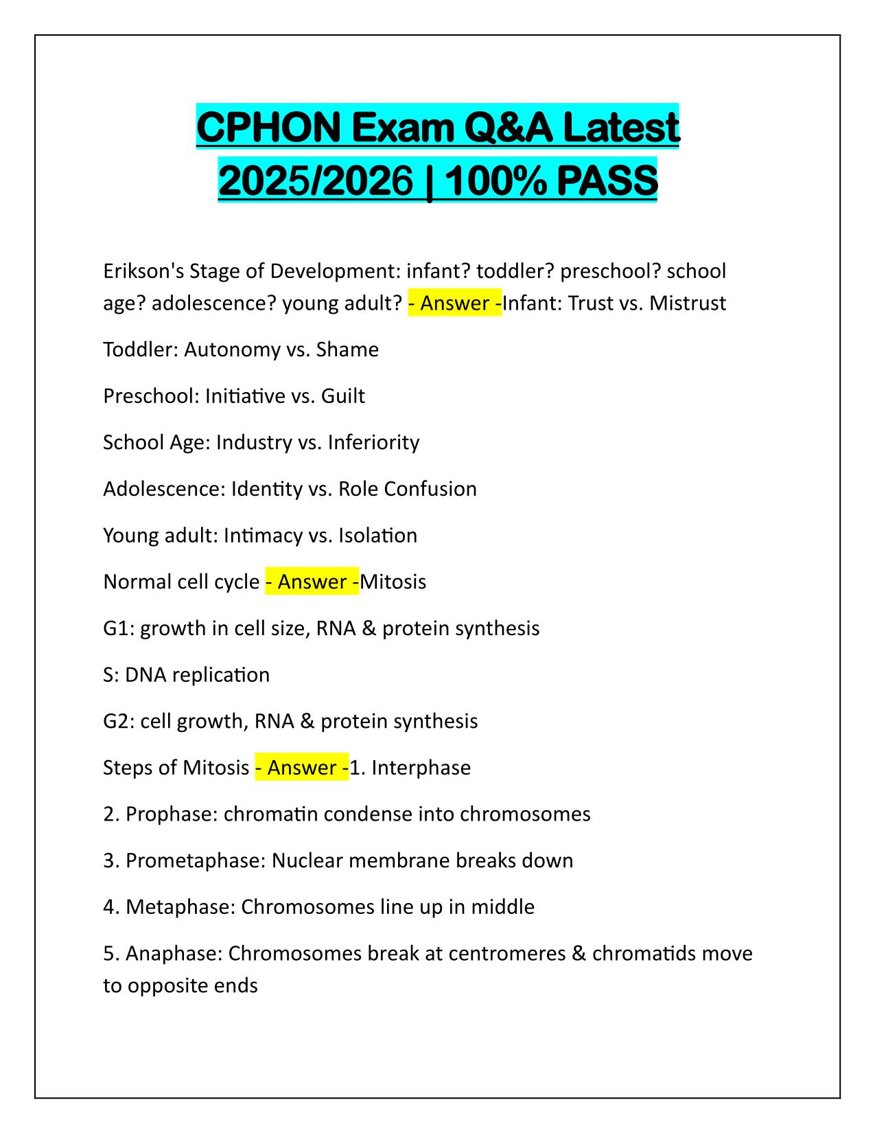 CPHON Exam Q&A Latest Update 2025