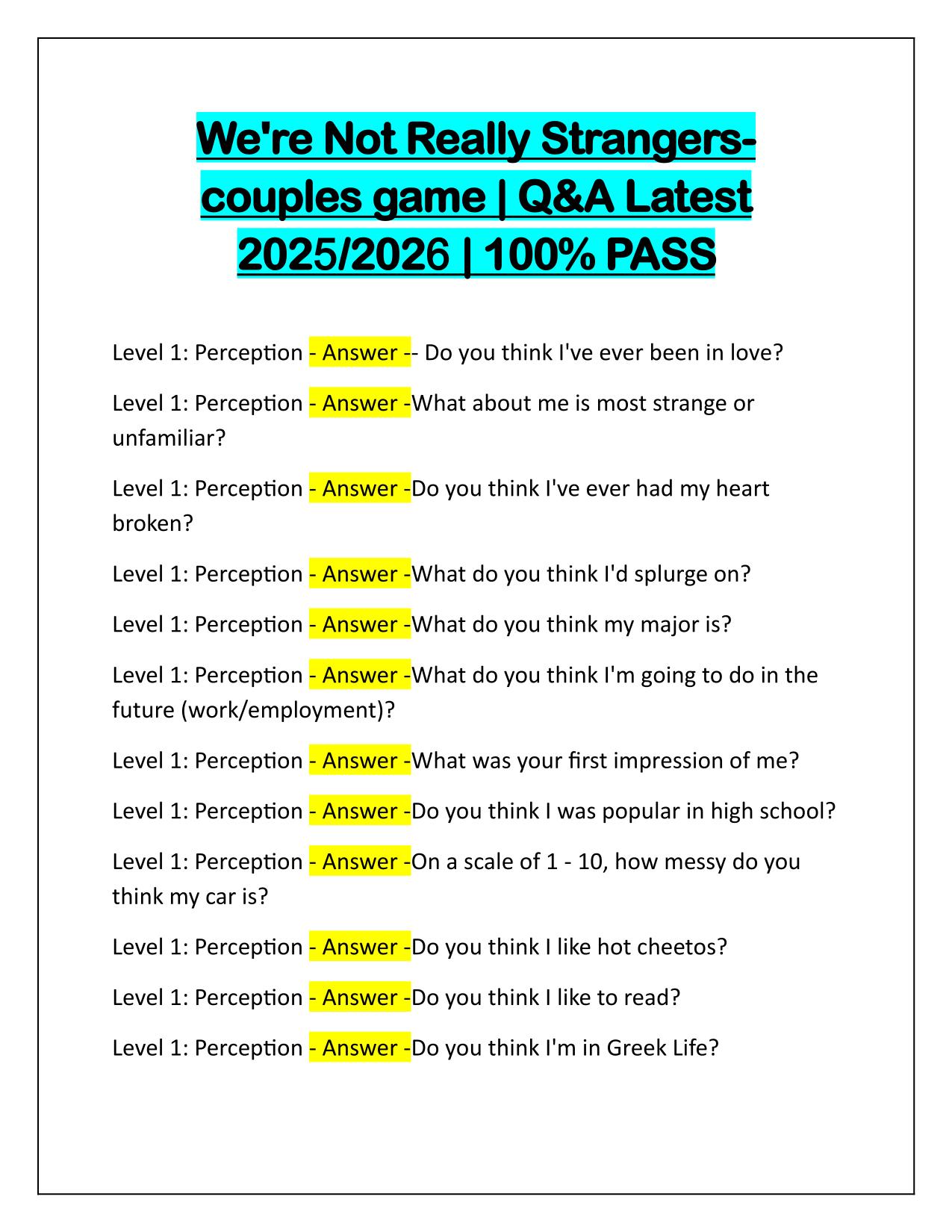 We're Not Really Strangers (WNRS) couples game Q&A Latest Edition