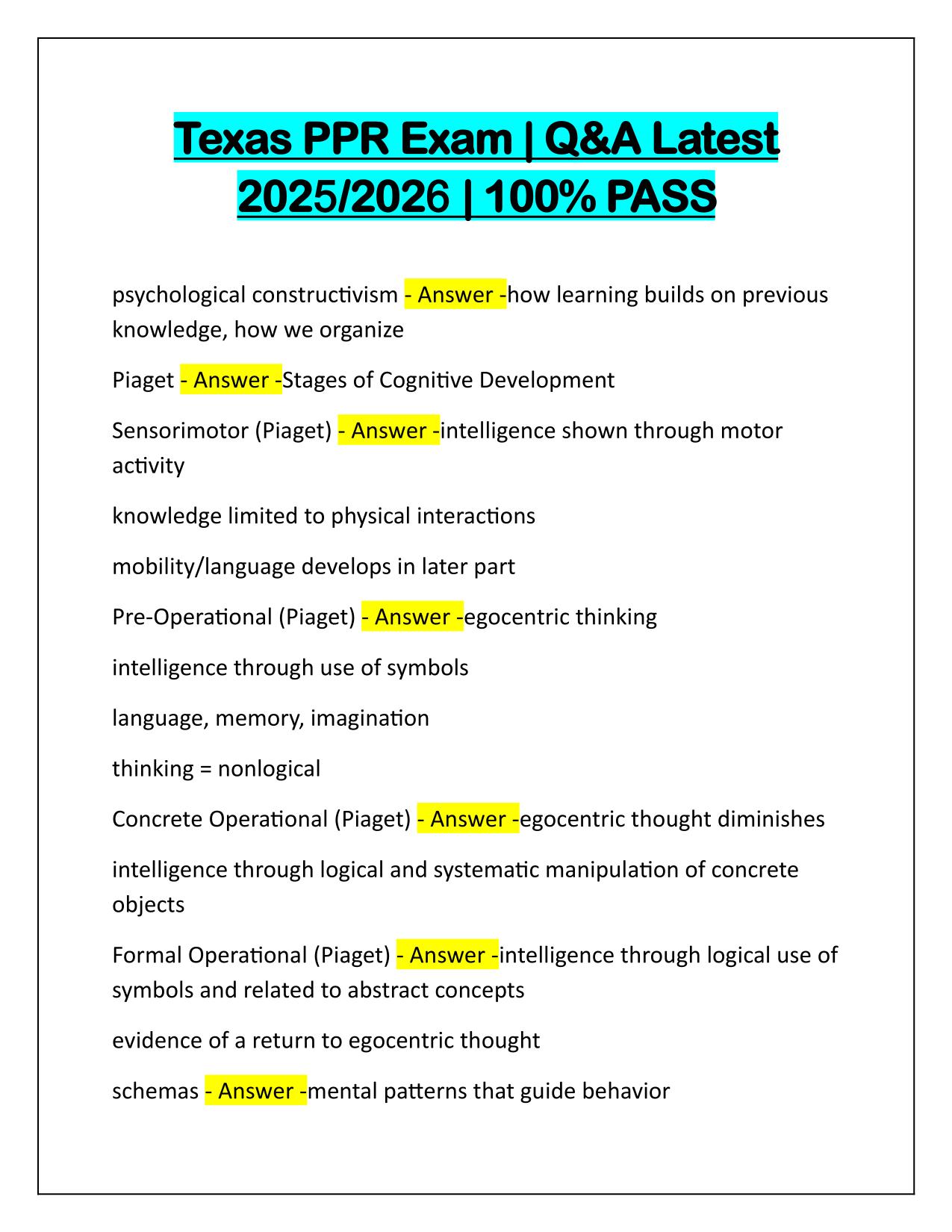 Texas PPR Exam, Q&A Latest Update 2025-2026