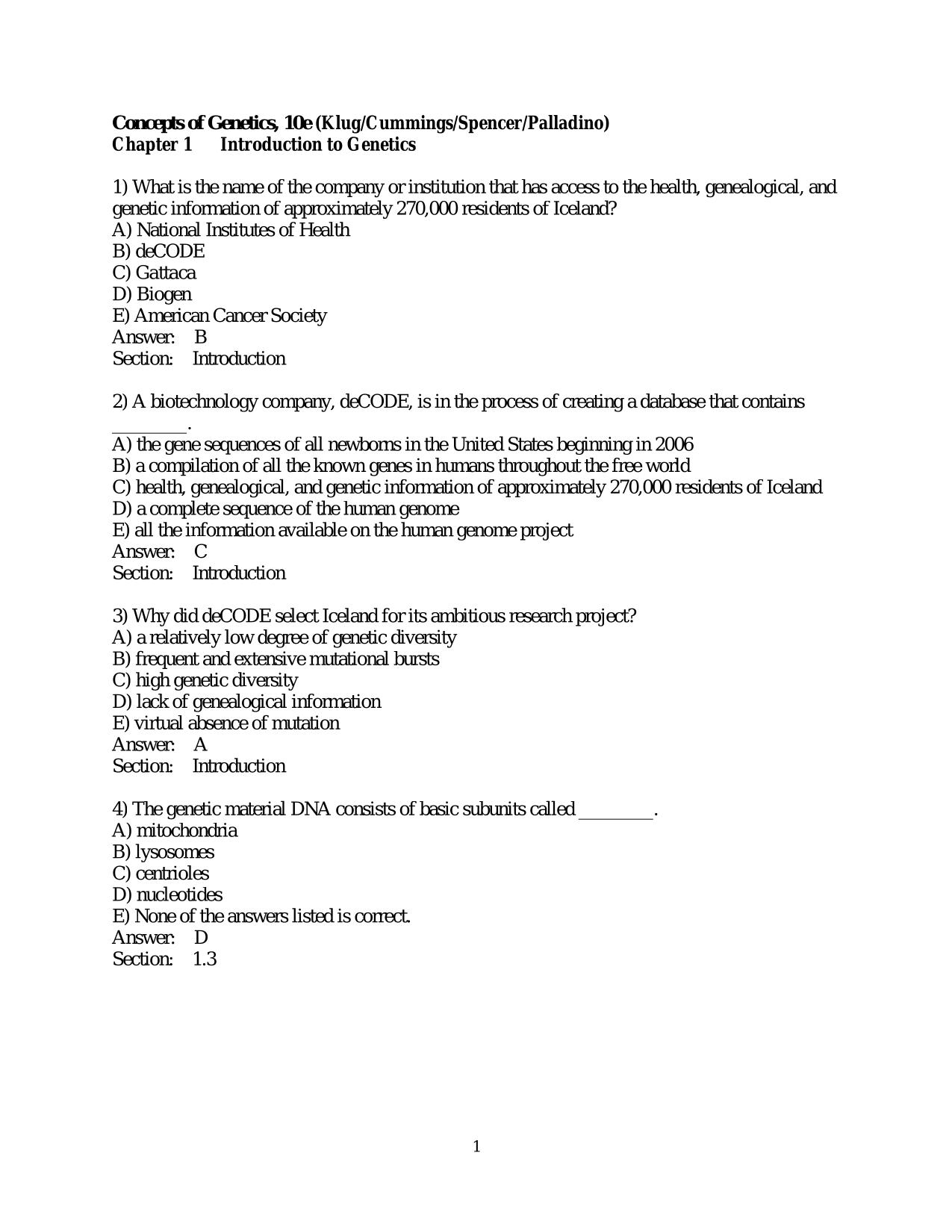 TEST BANK for Concepts of Genetics, 10th Edition by Klug, Cummings, Spencer, Palladino. ISBN: 9780134898414