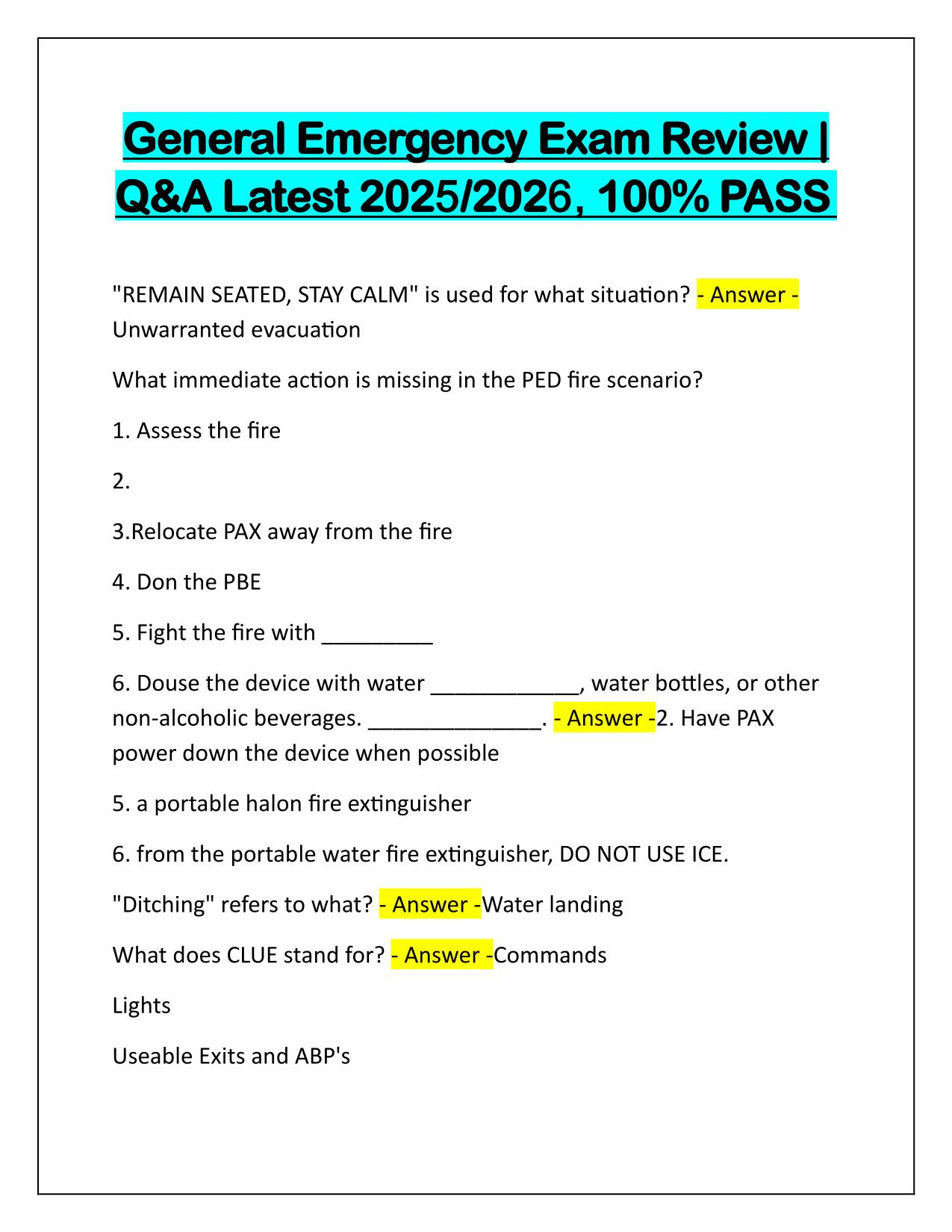 General Emergency Exam Review Q&A 2025 Updated