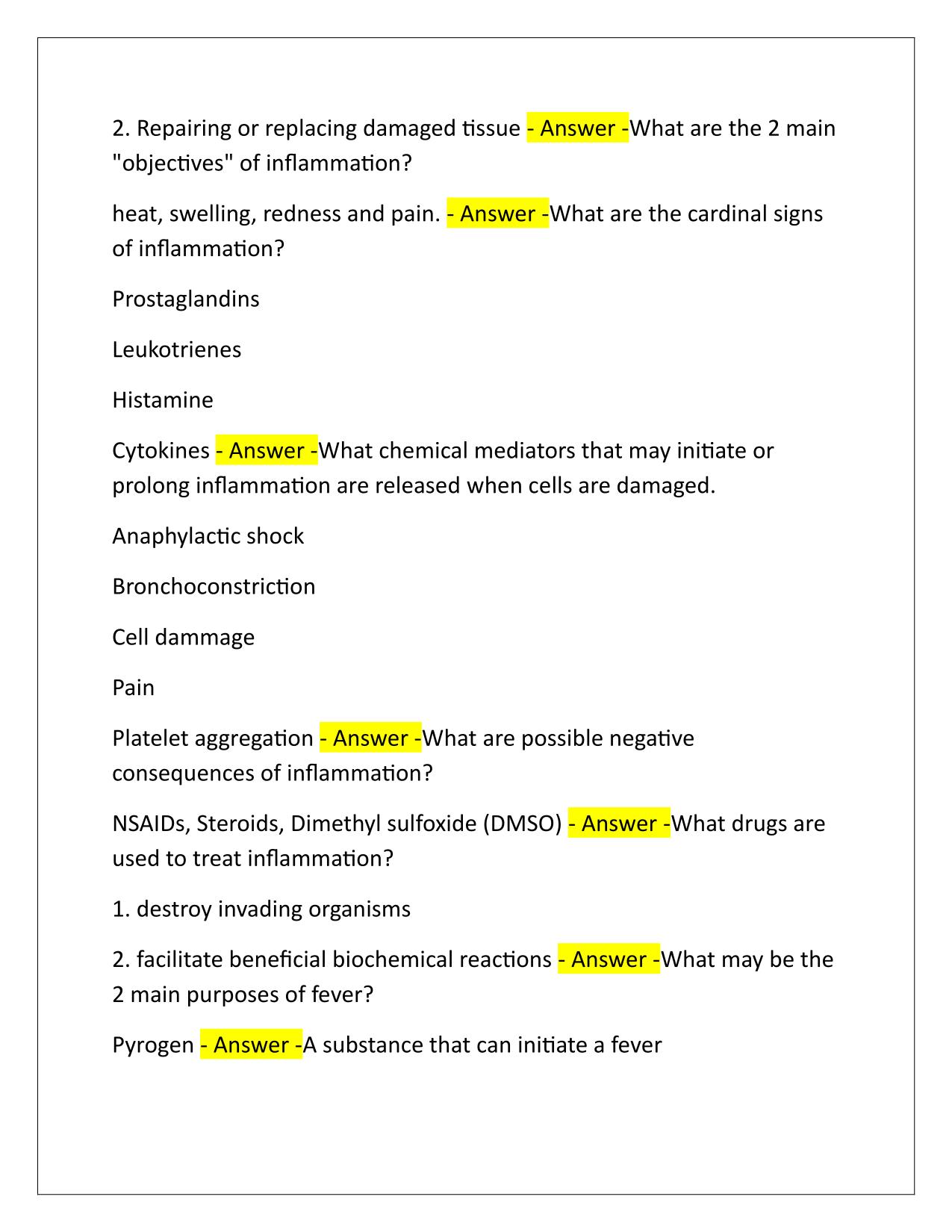 Penn Foster Pharmacology Drugs for pain and inflammation Q&A Latest Update