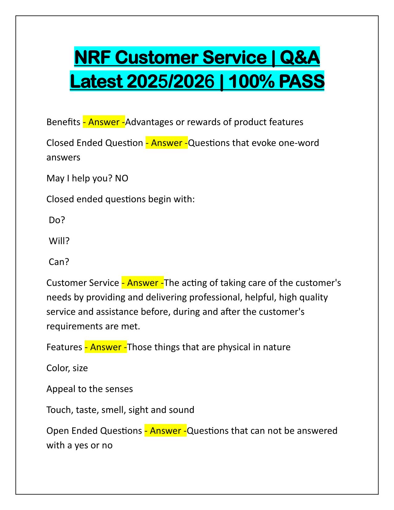NRF Customer Service Q&A Latest Update 2025