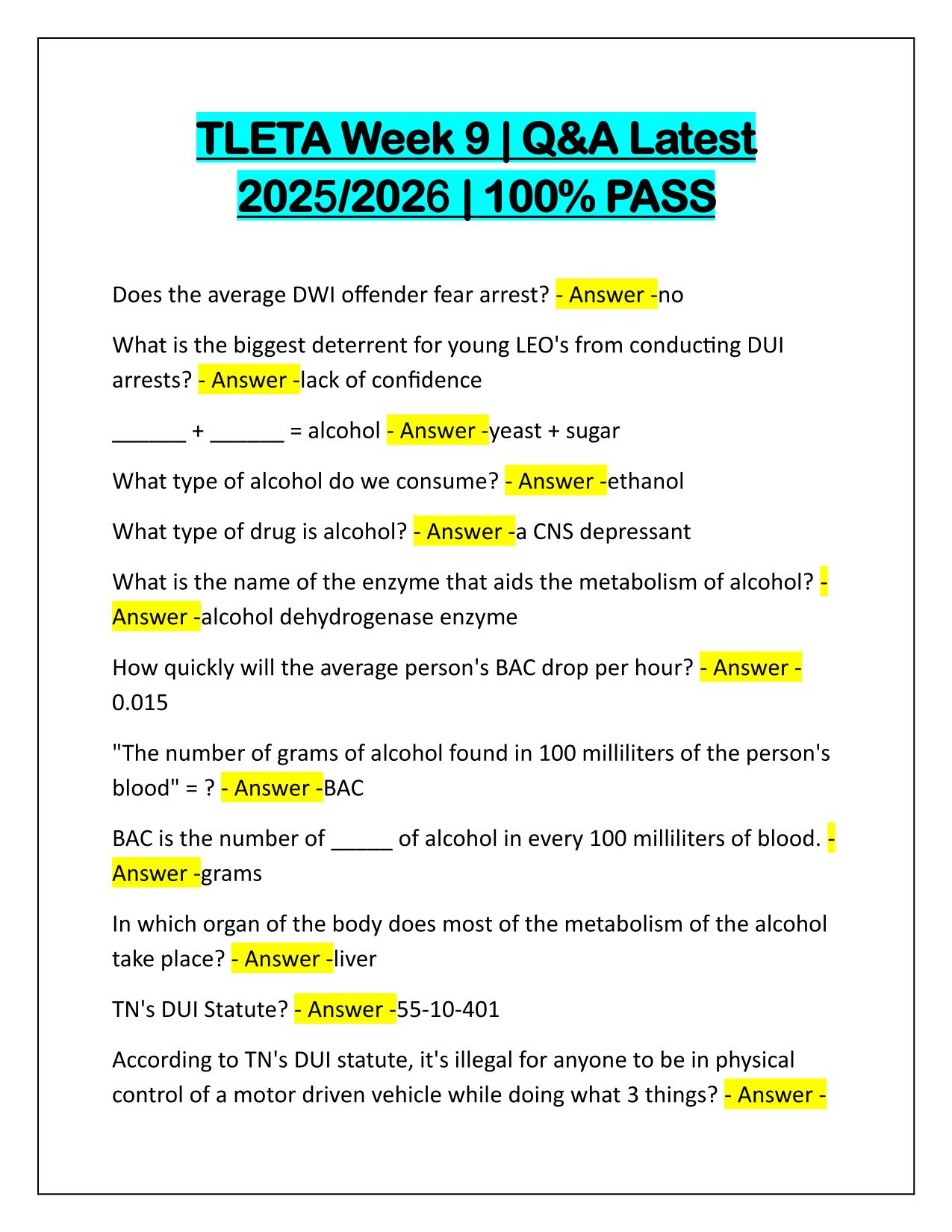 TLETA Week 9 Q&A Latest Update 2025-2026