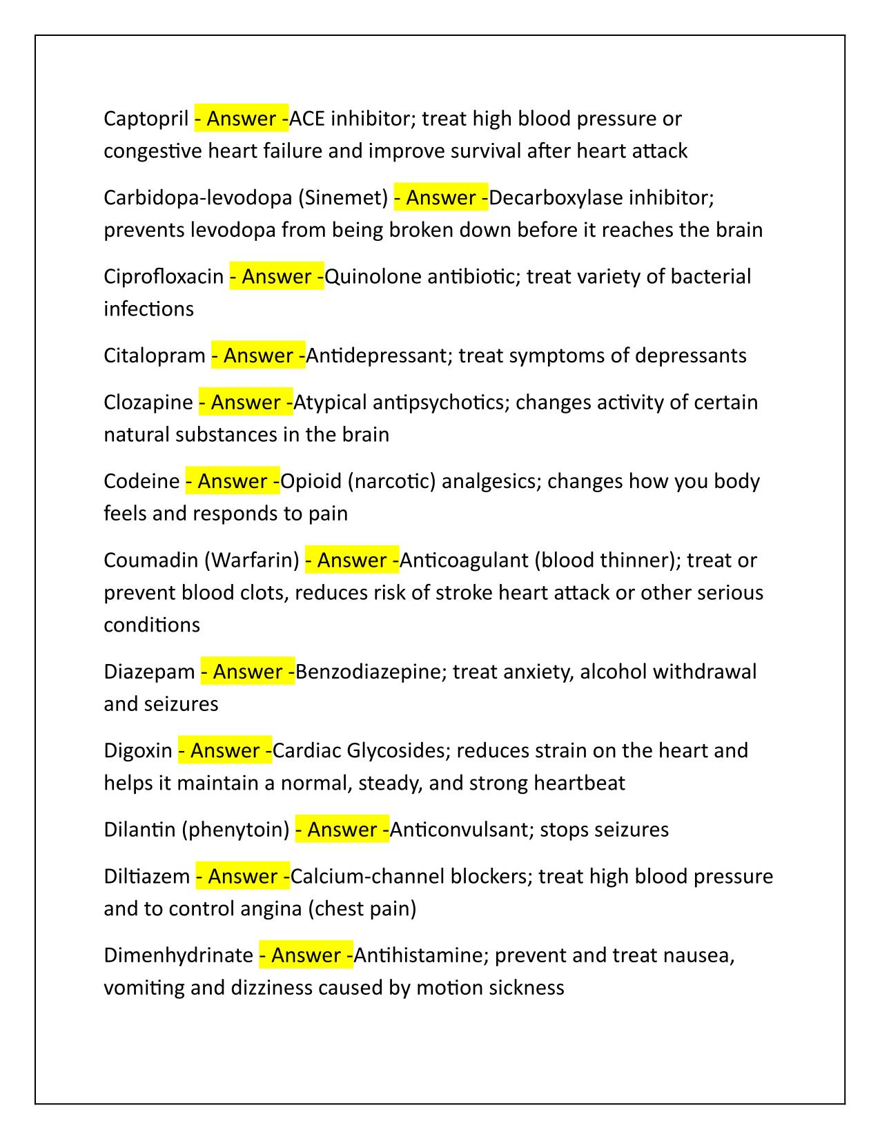 PN 2005 Drug, Therapeutic class and use Q&A Latest Update