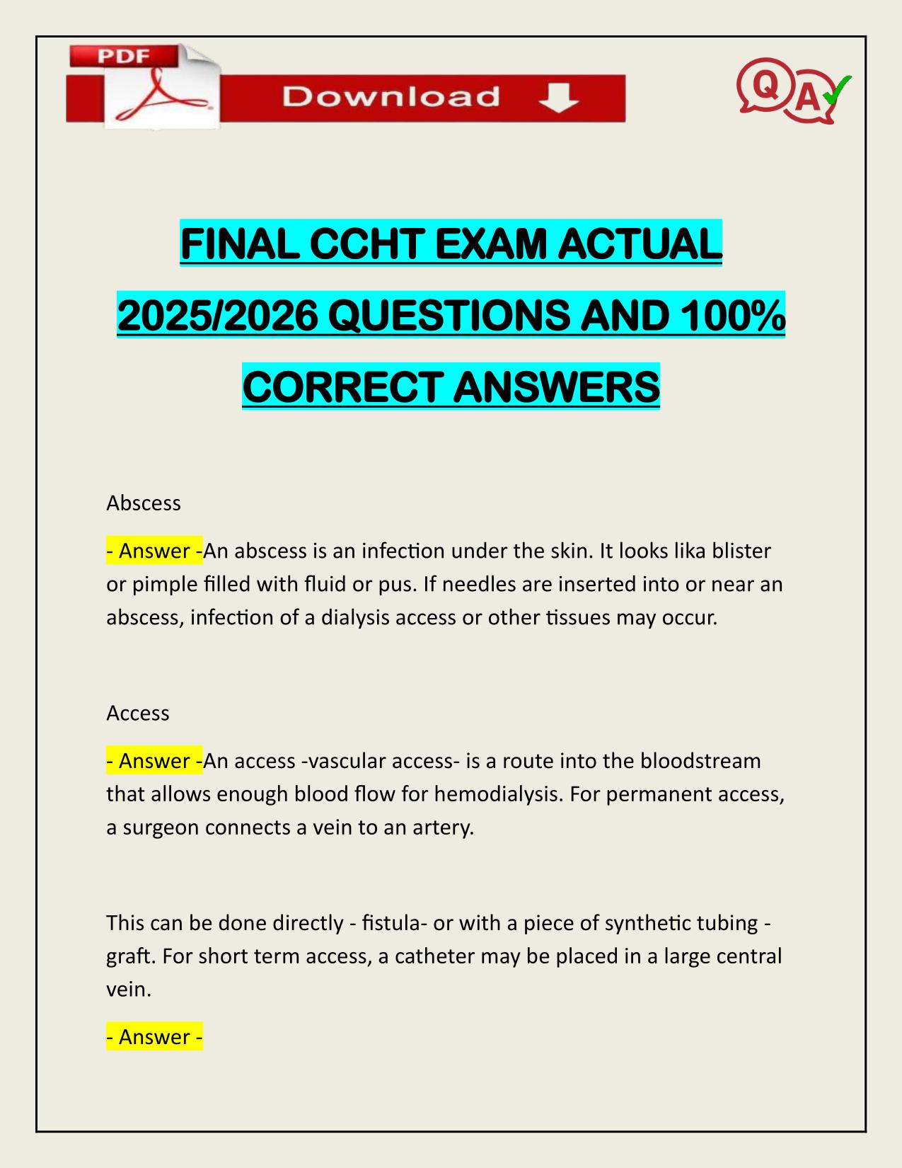 FINAL CCHT EXAM ACTUAL 2025/2026 WITH VERIFIED ANSWERS