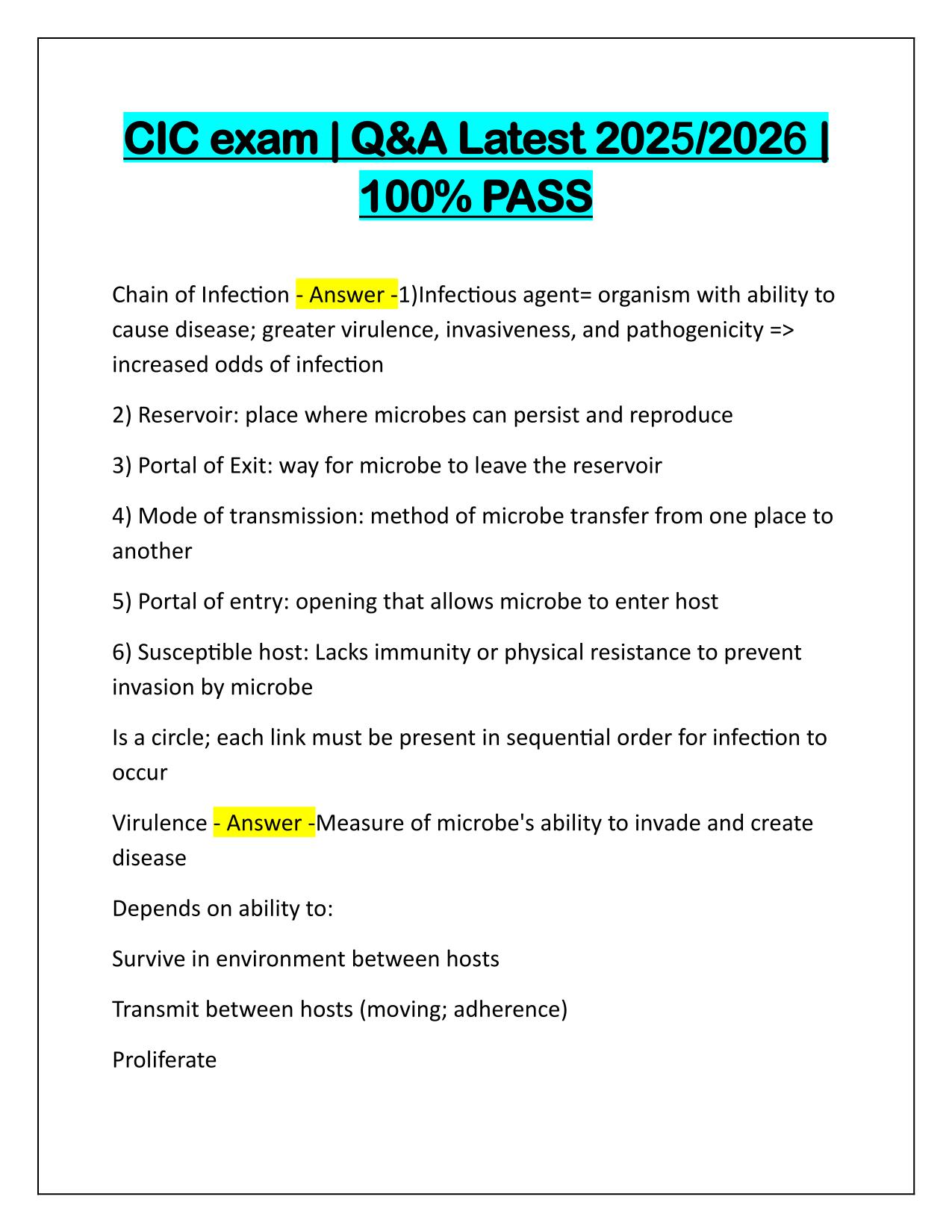 CIC exam Questions and Verified Answers Latest Update
