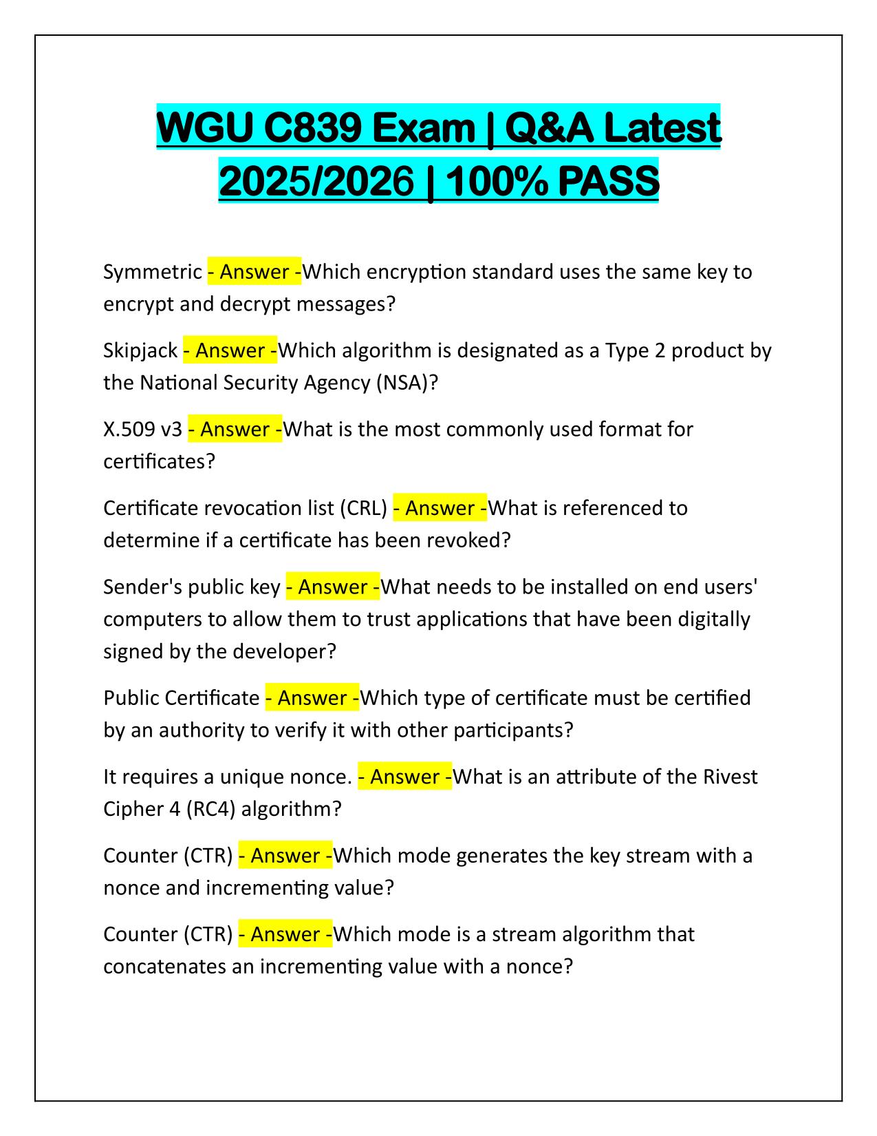 WGU C839 Exam Correctly Answered Latest Update