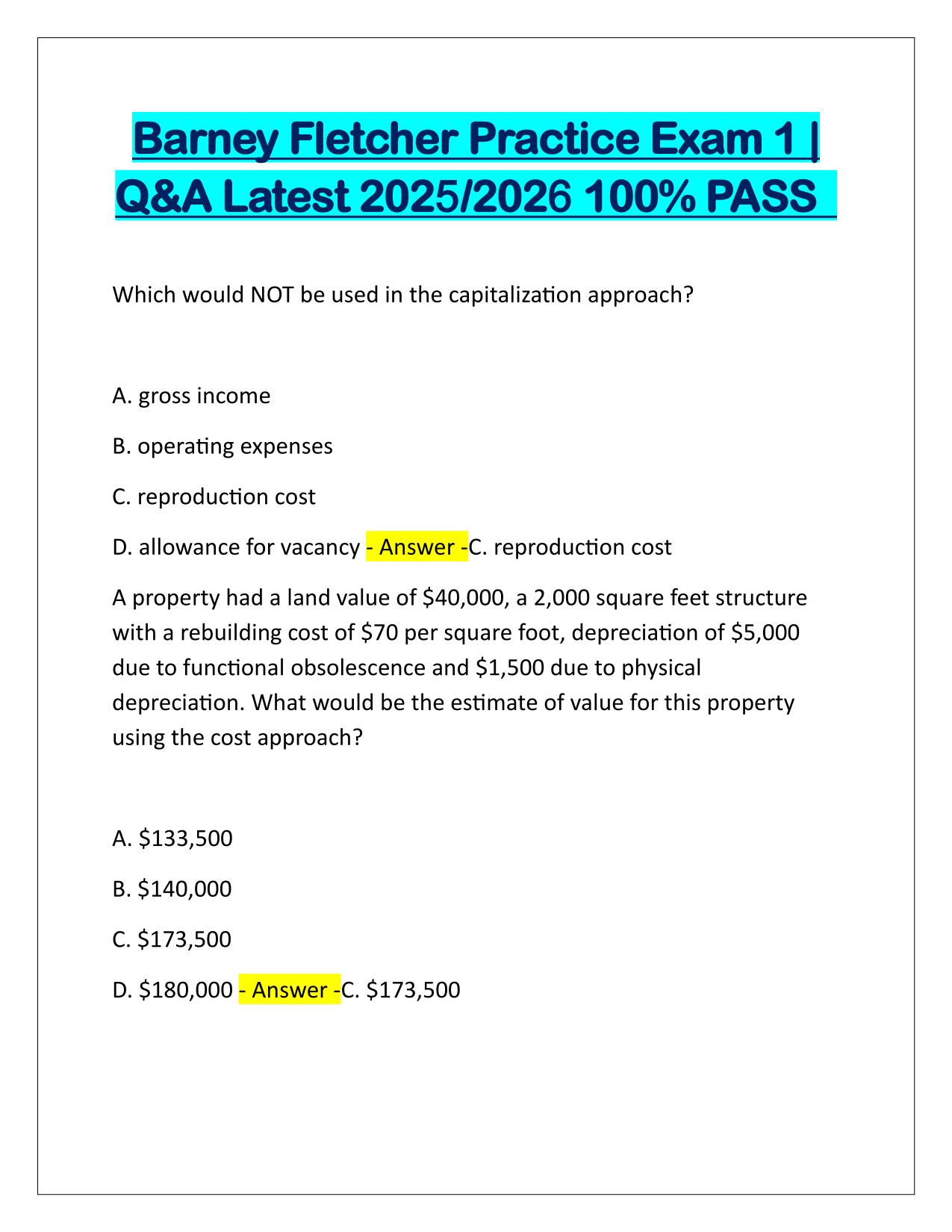 Barney Fletcher Practice Exam 1 Correctly Answered Latest Update