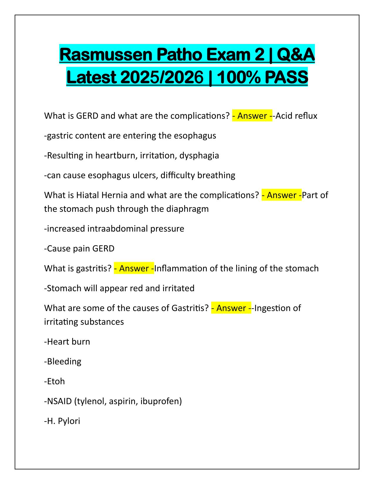 Rasmussen Patho Exam 2 Correctly Answered Latest Update 2025