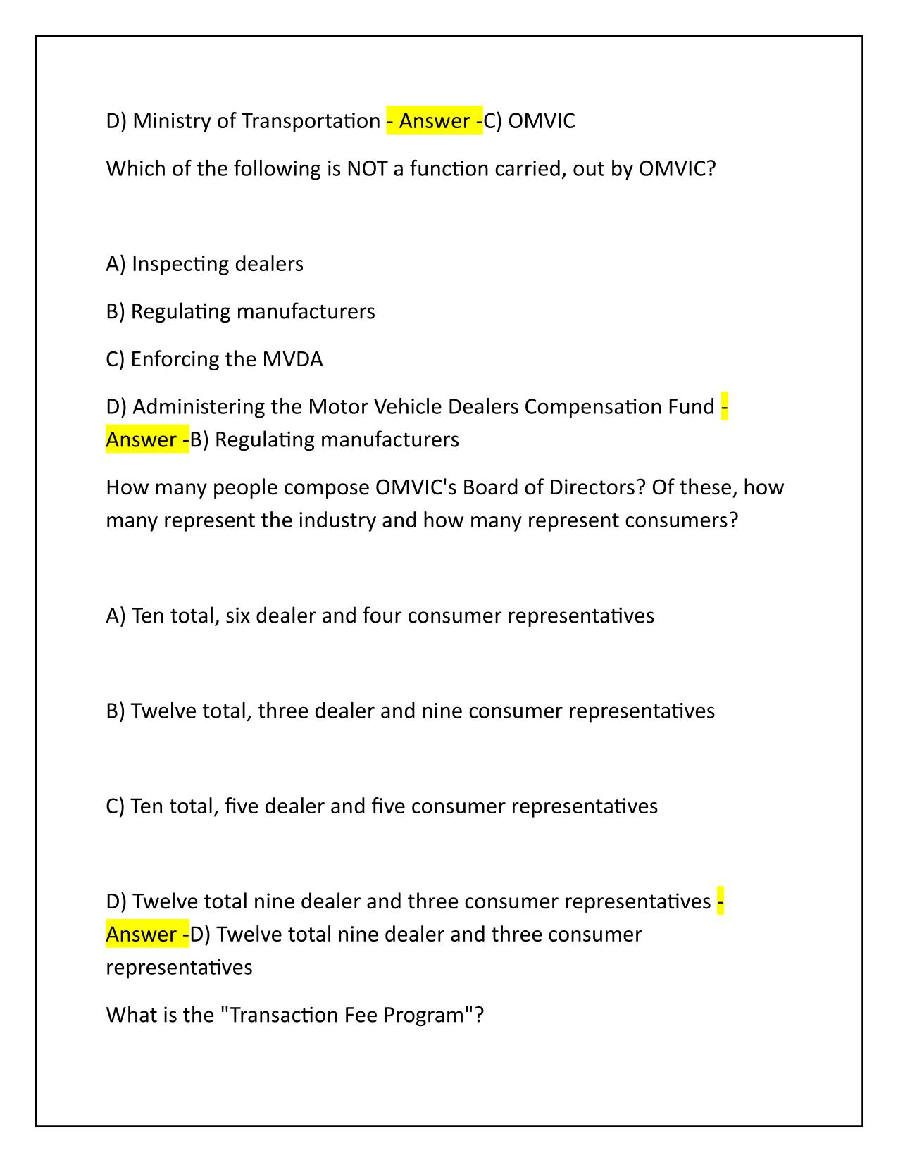 Omvic Examination Prep Q&A Latest Update