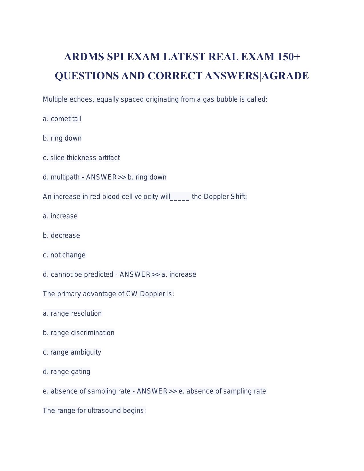 ARDMS SPI EXAM LATEST REAL EXAM ACTUAL 2025/2026 150+ Q&As