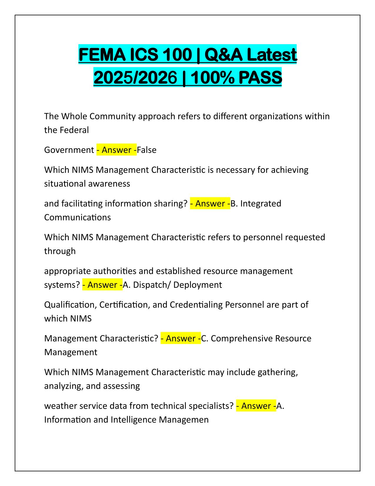 Bundle for FEMA ICS Exams Q&A Latest Update 2025-2026