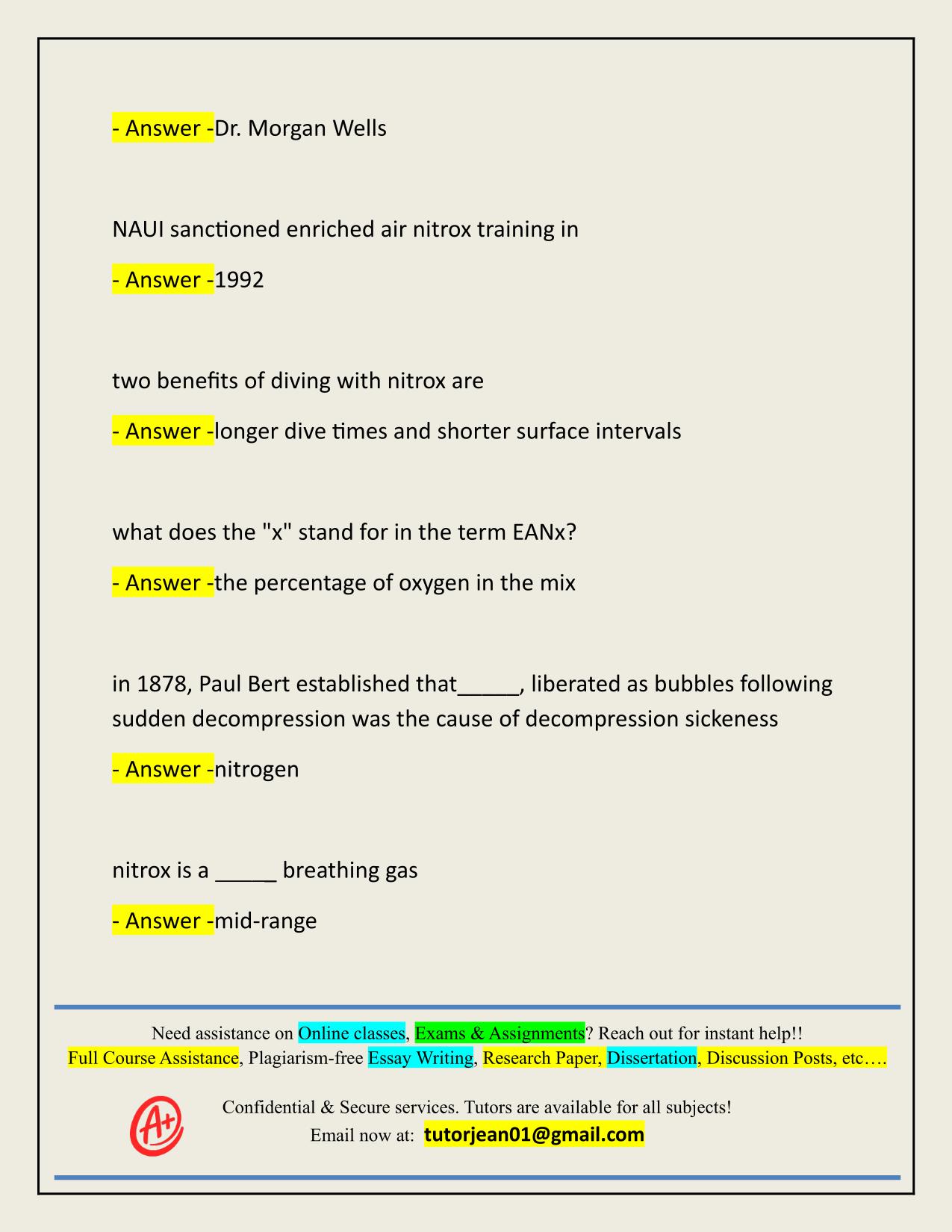 NAUI NITROX DIVER ACTUAL 2025/2026 QUESTIONS AND 100% CORRECT ANSWERS