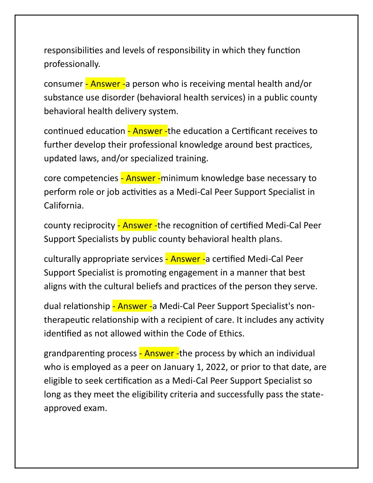 CalMHSA Medi-Cal Peer Support Certification Exam Q&A Latest Update 100% PASS