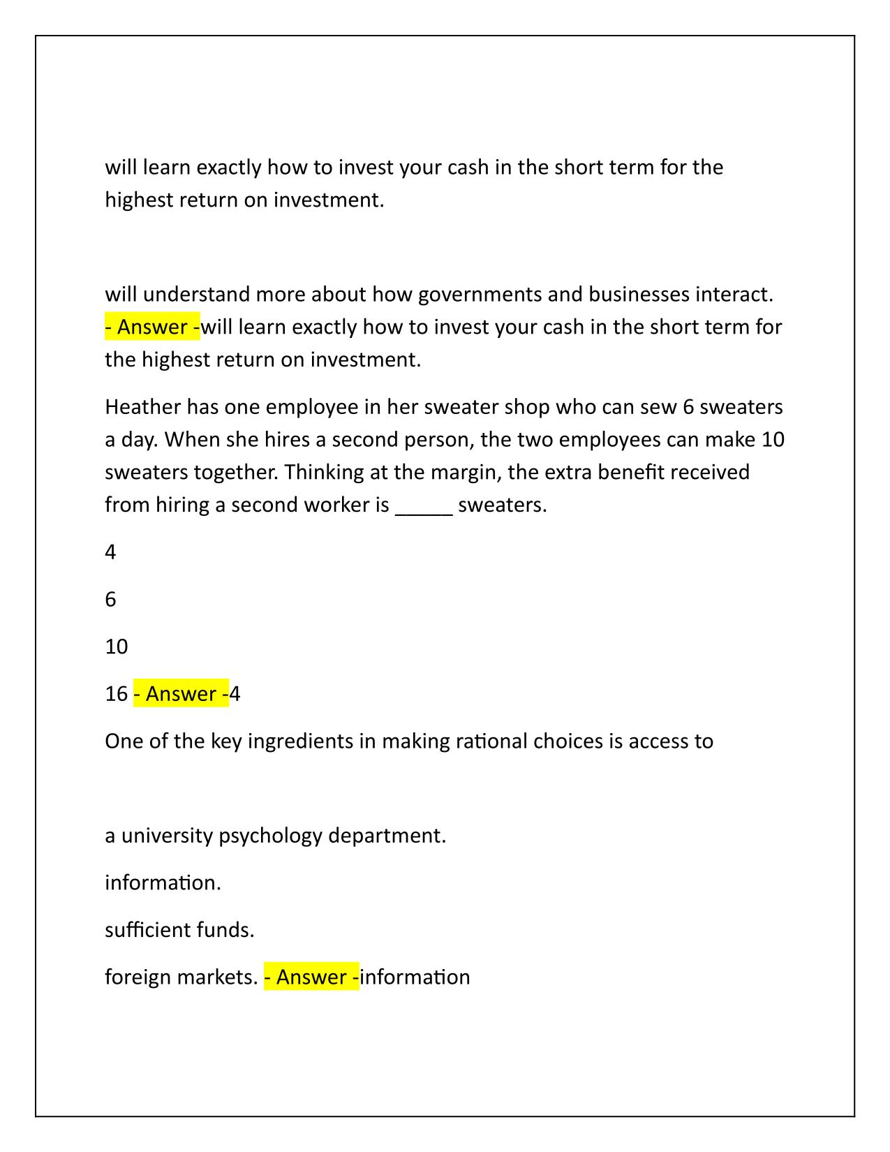 Eco Quizzes (Study for Exam) Q&A Latest Update