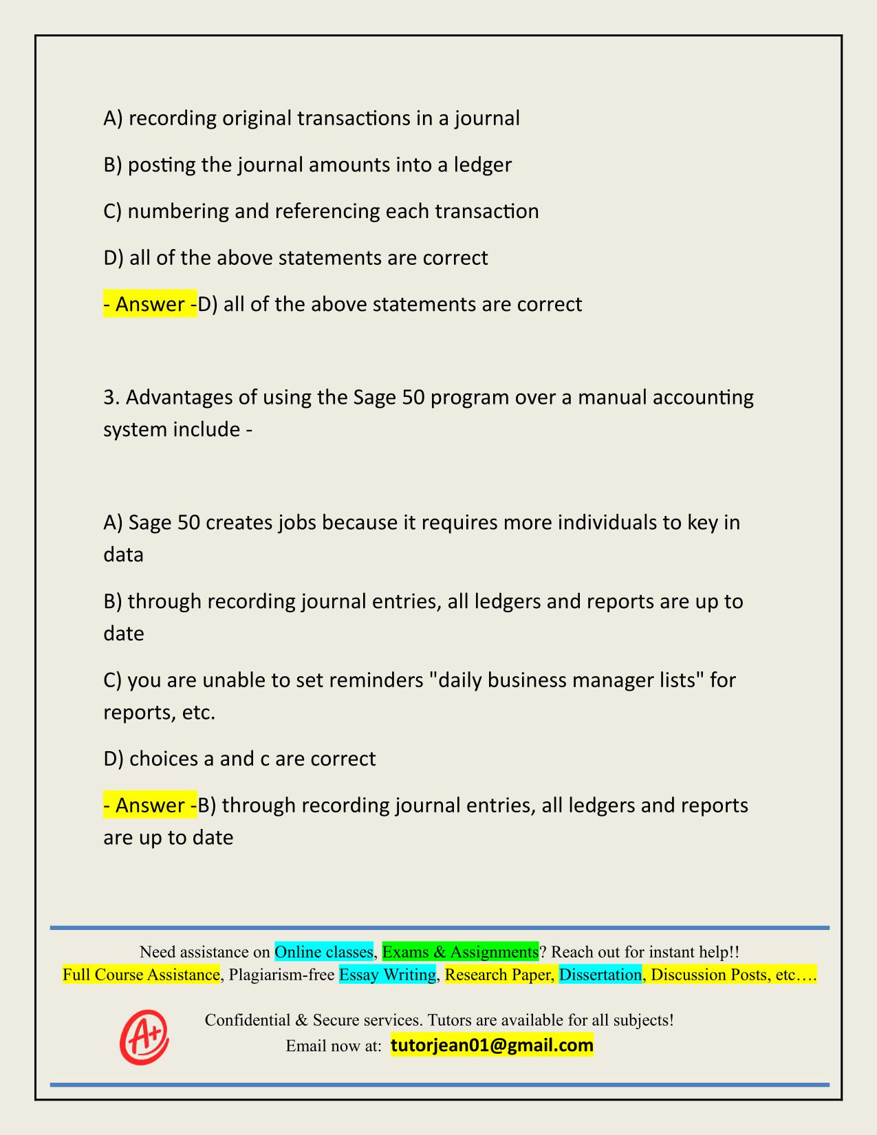 SAGE 50 - CH. 3 REVIEW ACTUAL 2025/2026 CORRECTLY ANSWERED