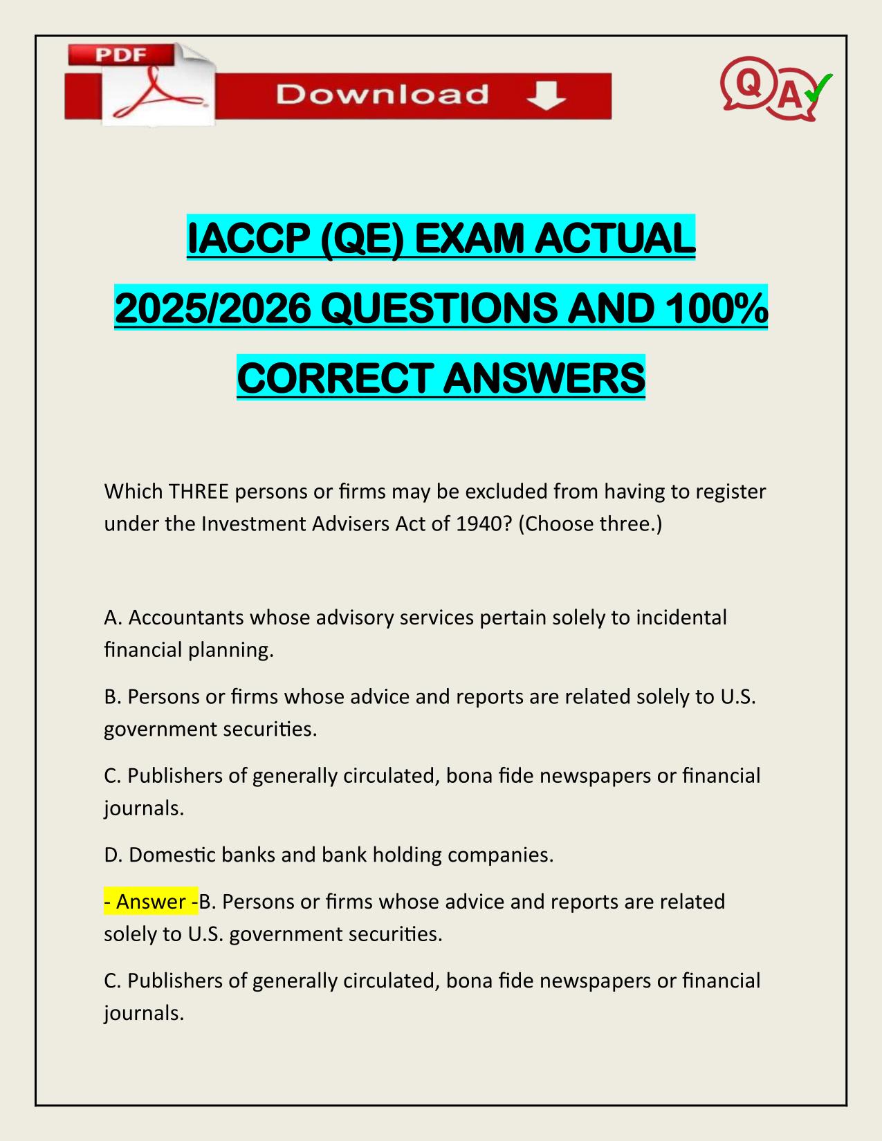 PACKAGE DEAL FOR IACCP EXAMS BANKS ACTUAL 2025/2026