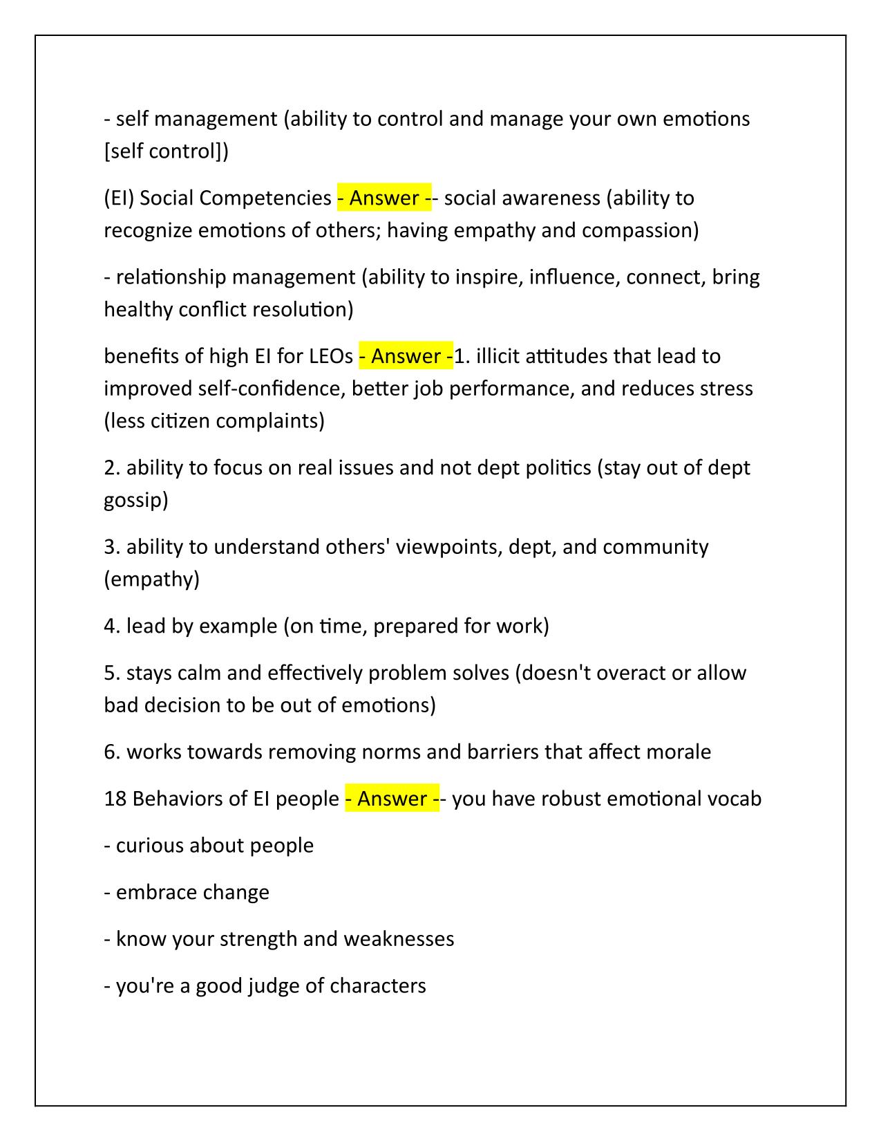 BLEA Emotional Intelligence and Crisis Intervention Training Final Q&A Latest Update