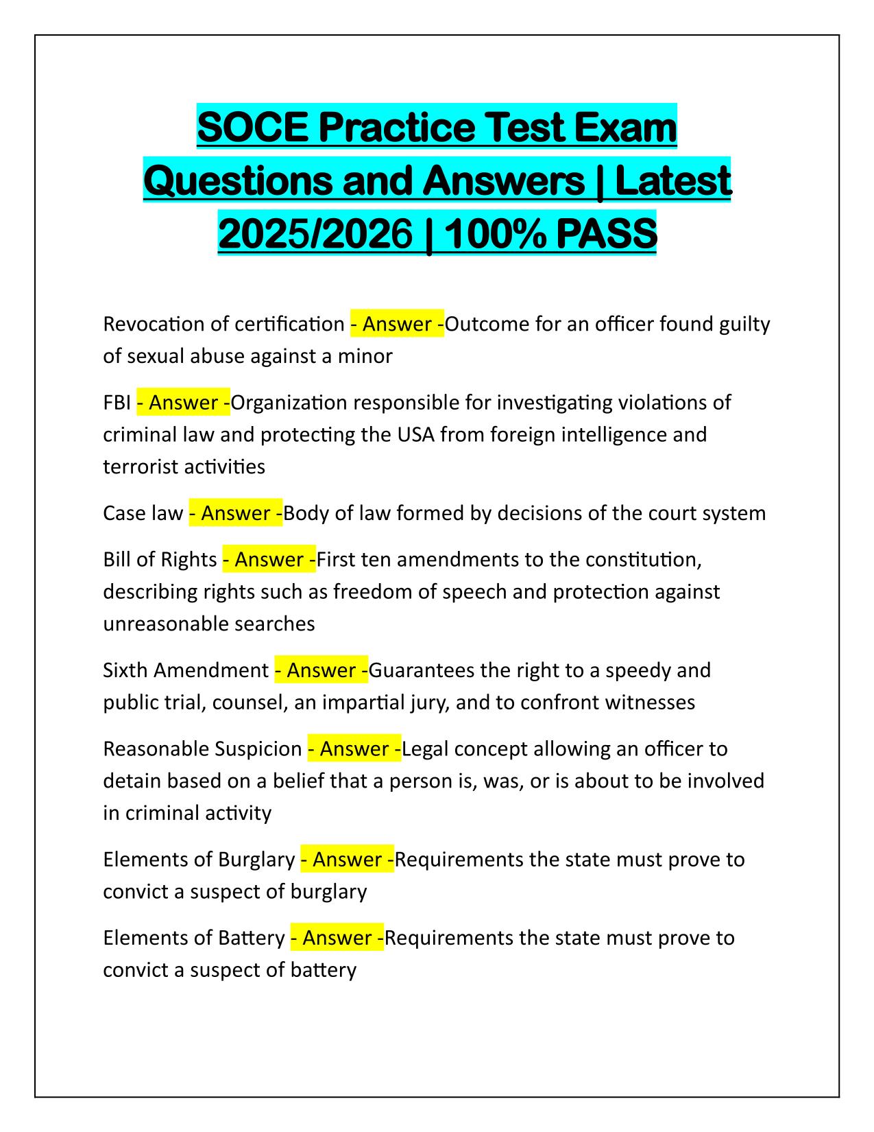 SOCE Practice Test Exam Q&A Latest Update