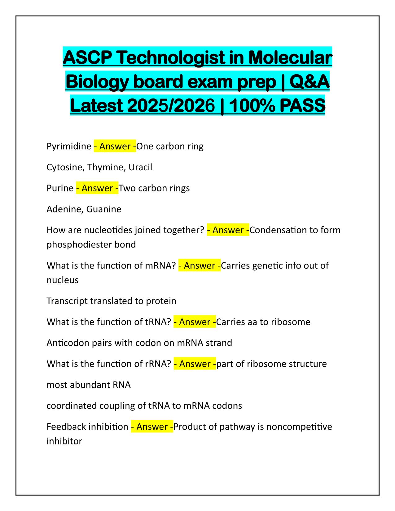 ASCP Technologist in Molecular Biology board exam prep Q&A Latest Update 2025