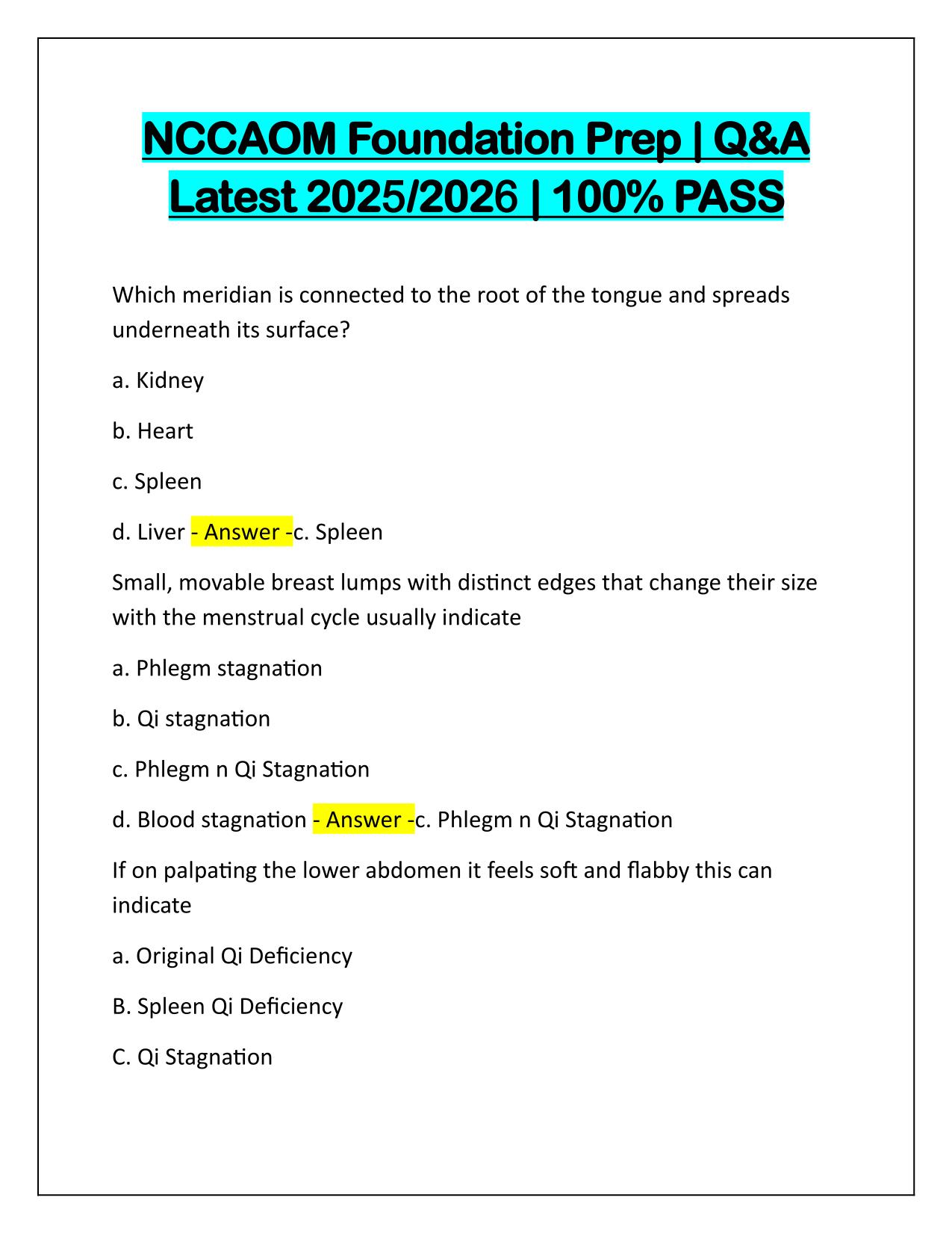 NCCAOM Foundation Prep Q&A Latest Update 2025