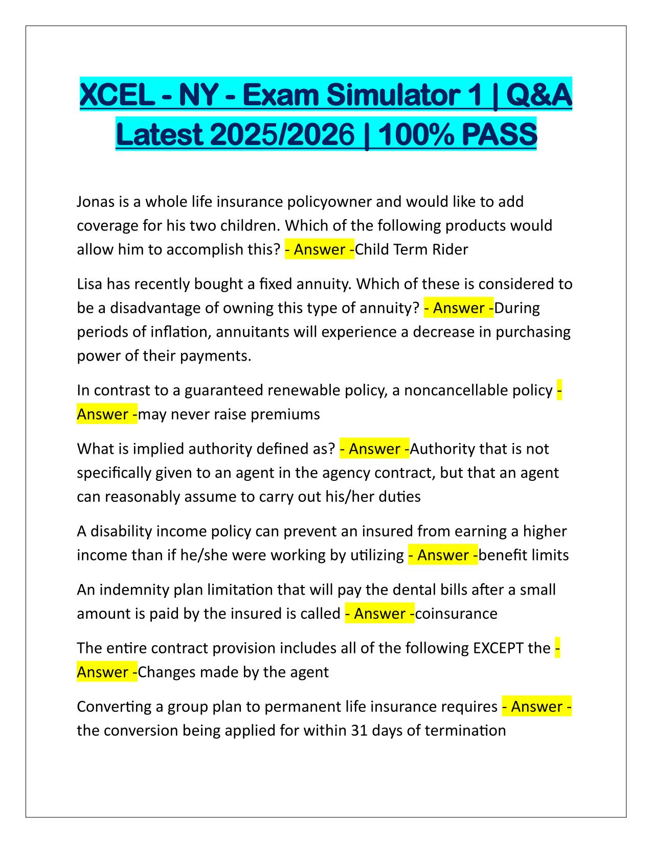 XCEL-NY-Exam Simulator 1 Q&A Latest Update