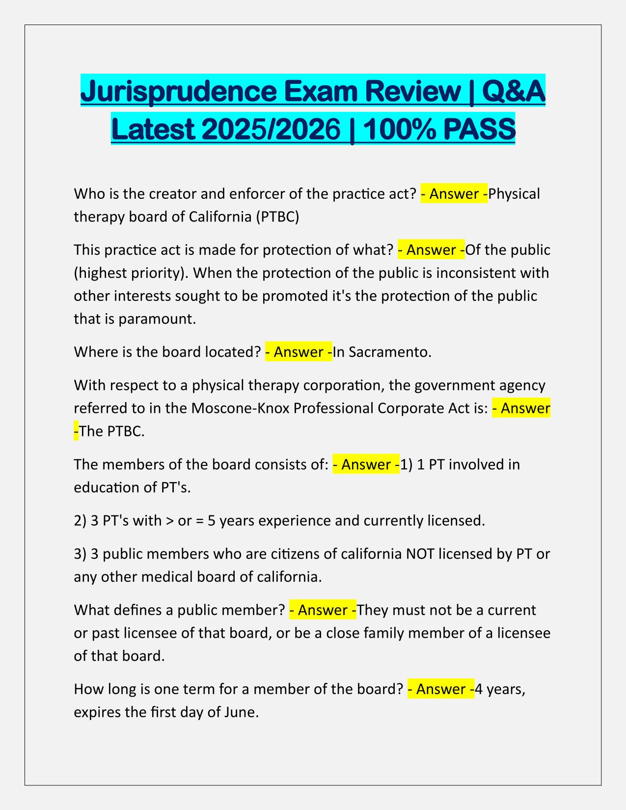 Jurisprudence Exam Review Correctly Answered Latest Update