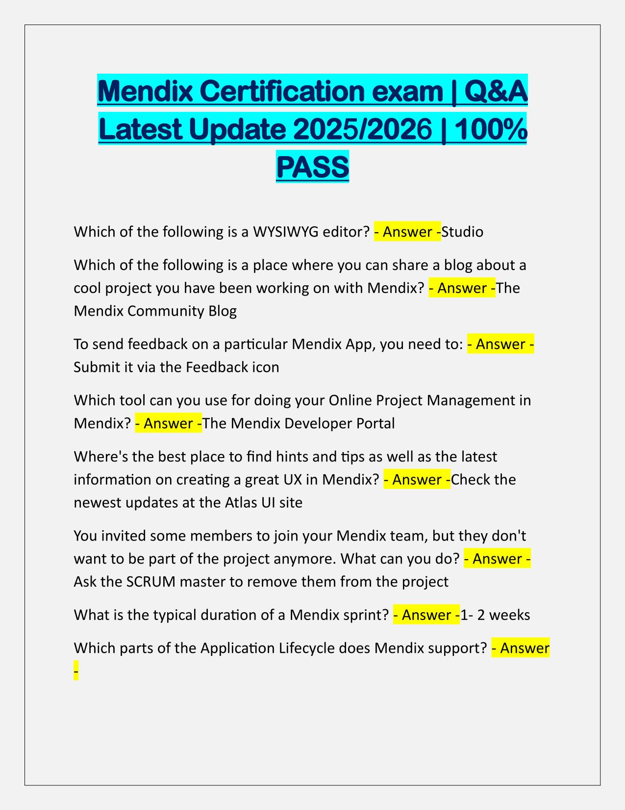 Mendix Certification exam Correctly Answered Latest Update